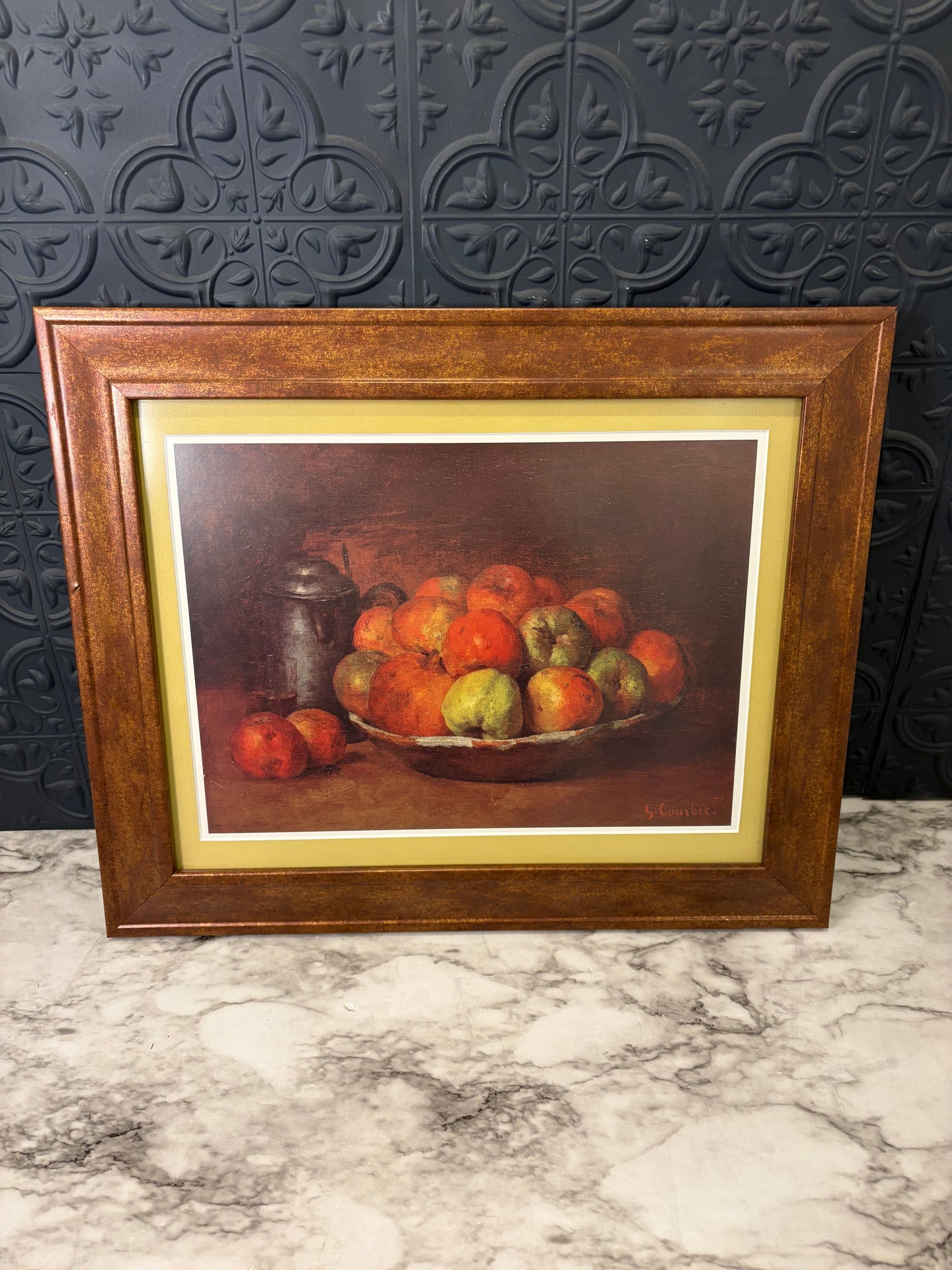 Framed Sill life with Apples and Pomegranates