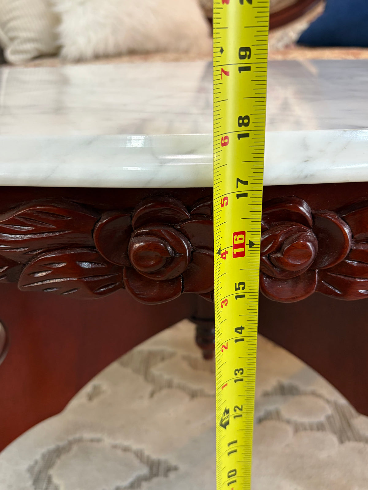 Small Oval Cherry Coffee Table with Marble Top