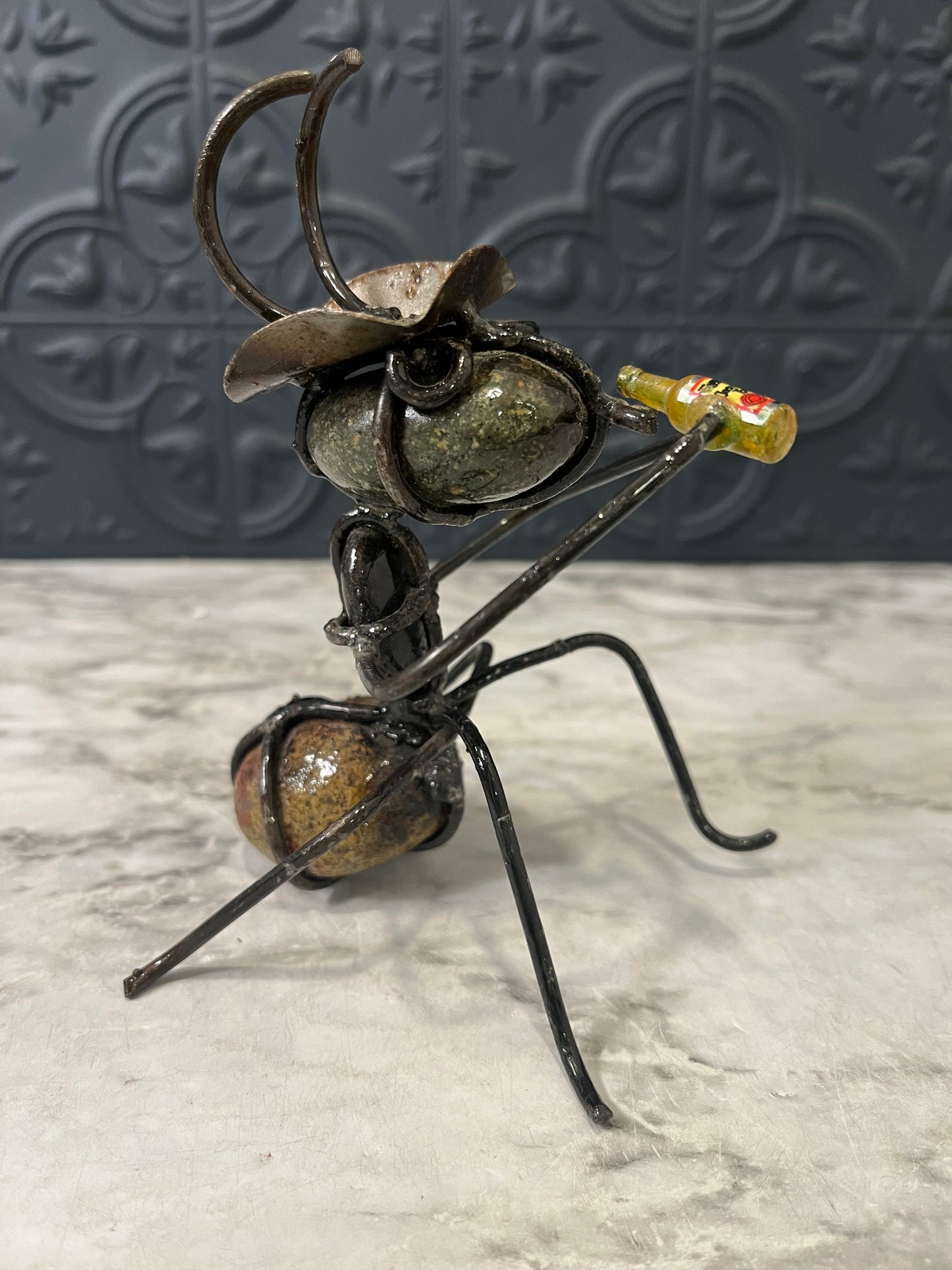 Handmade Ant drinking a beer