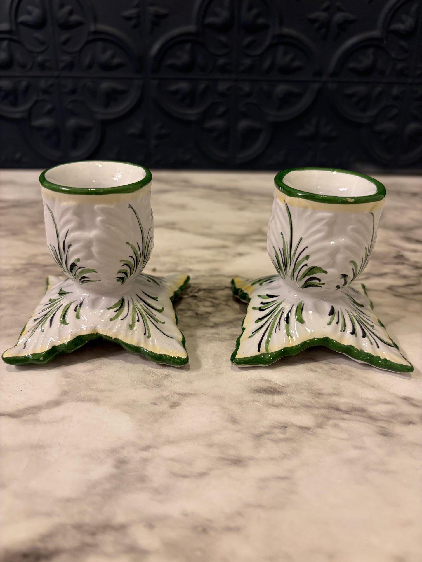 Portugese Hand Painted Candle Holders x2