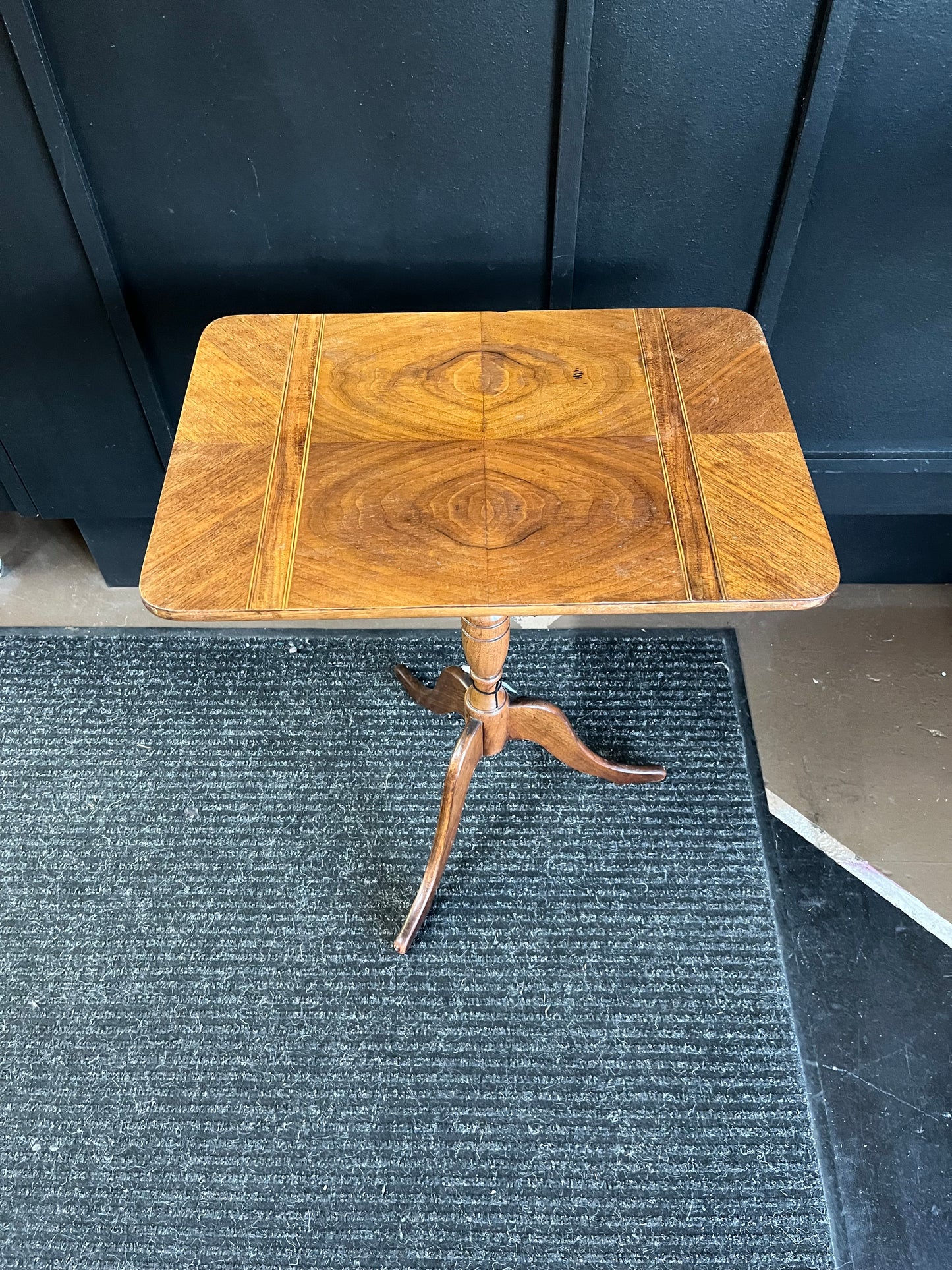 Walnut Inlay Tilt top Three Leg Side Table