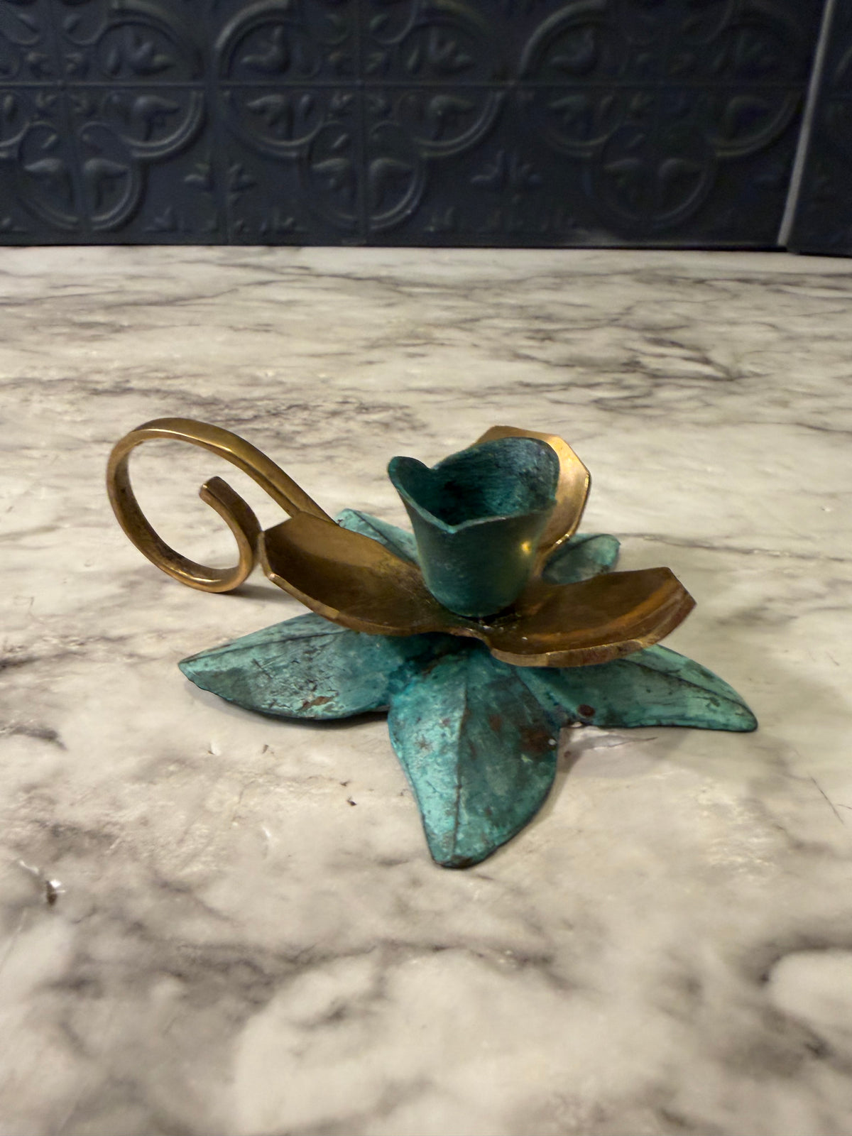 Patina Brass Lotus Flower Candle Holder
