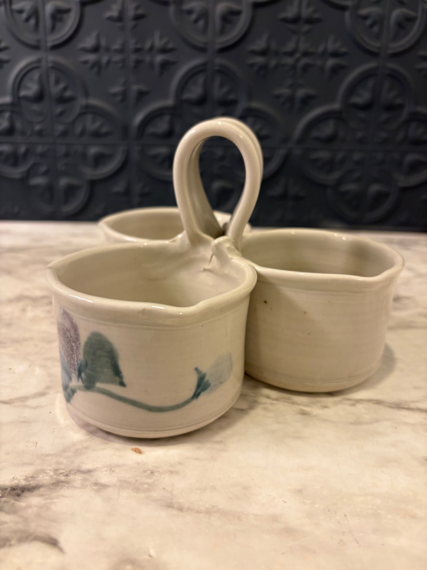 Studio Pottery Triple Condiment Tray withHandle
