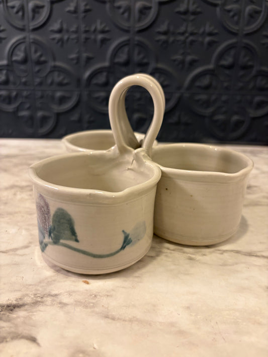 Studio Pottery Triple Condiment Tray withHandle