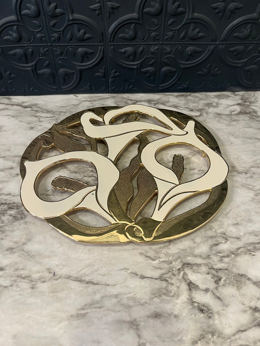 Brass and Enamel Calla Lilly Trivet