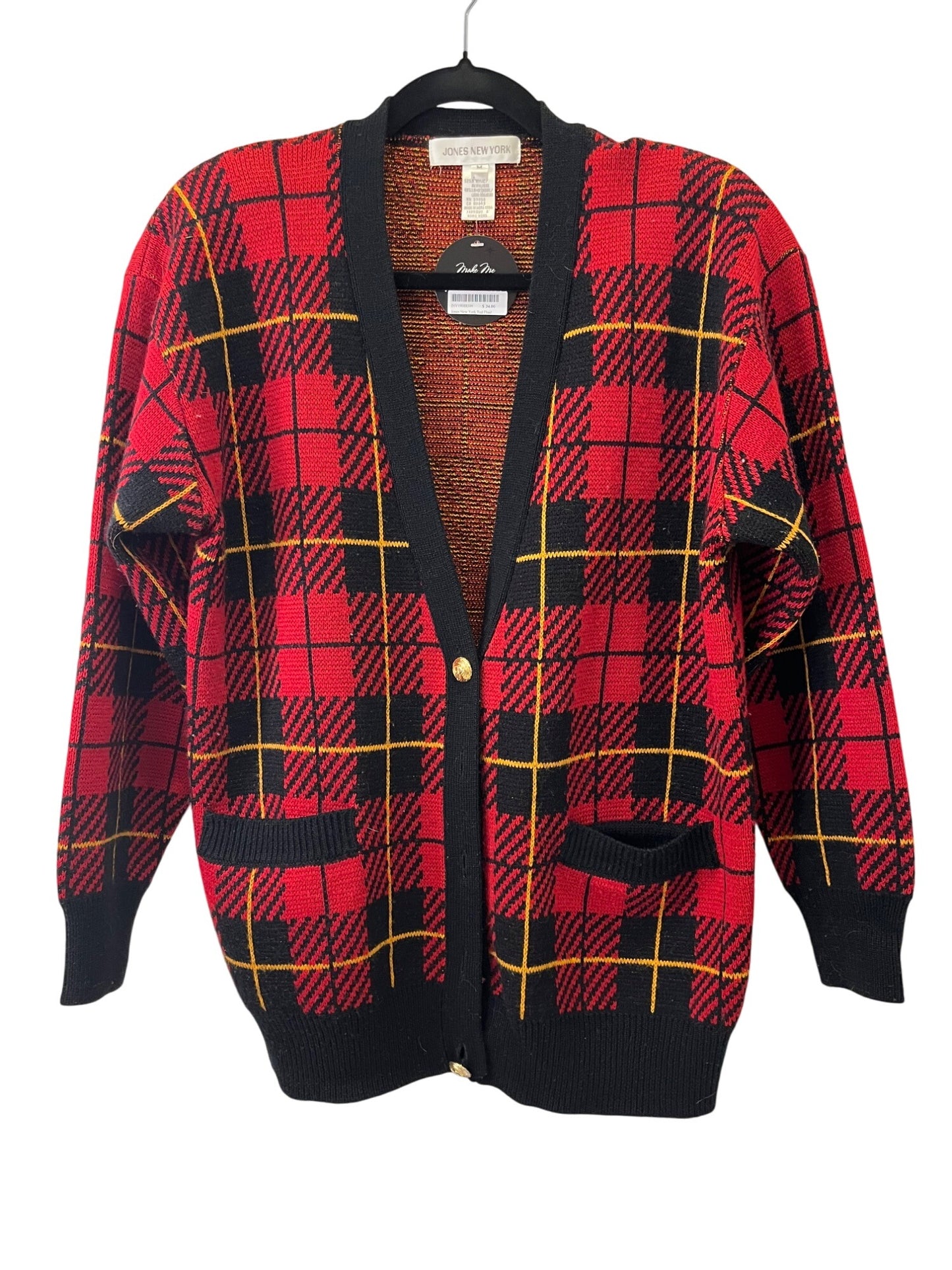 Jones New York Red plaid cardigan