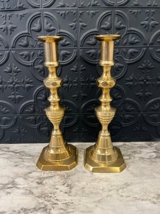 Set of 2 Brass Candle Holders 9.75 Square Base