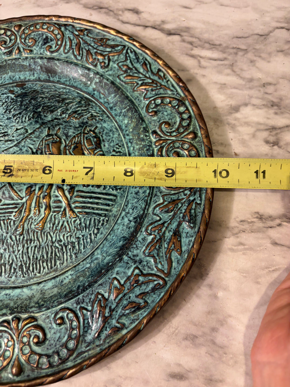 10" Brass Patina Relief Plate