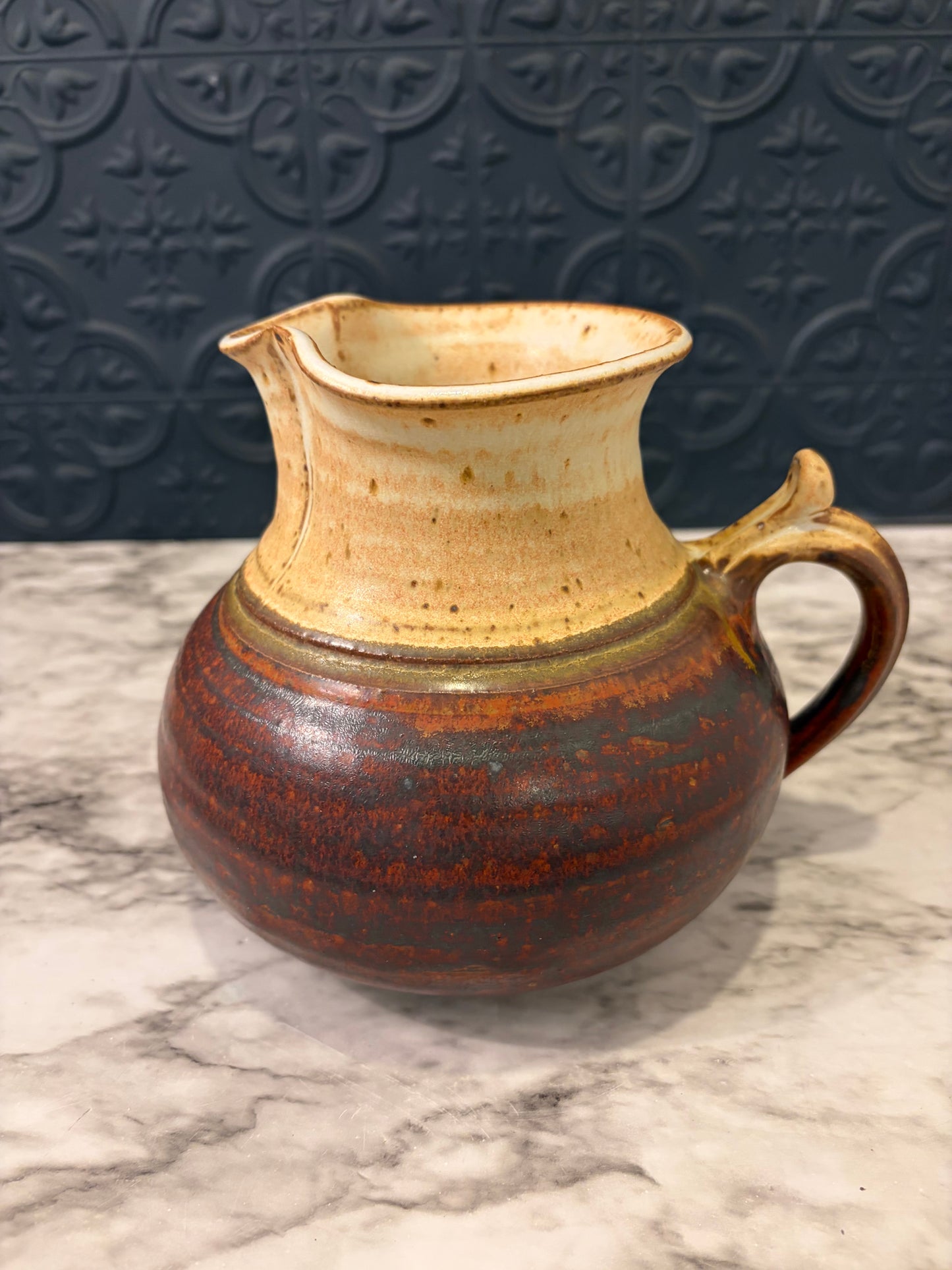 Pottery Pitcher Cream and Red