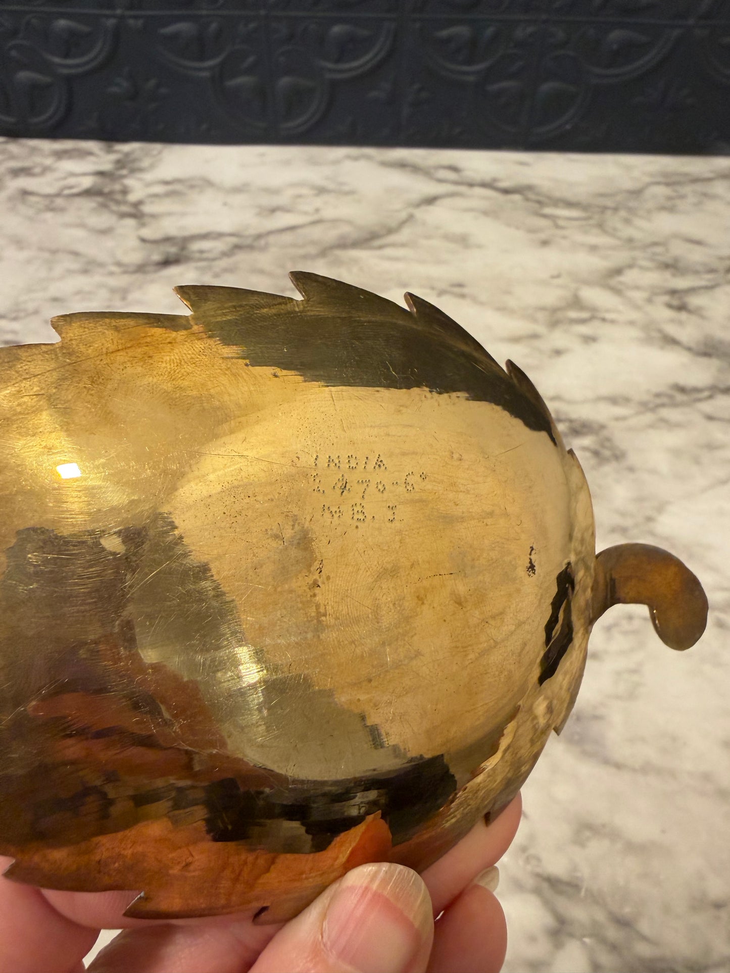 Brass Leaf Dish Veining Detail