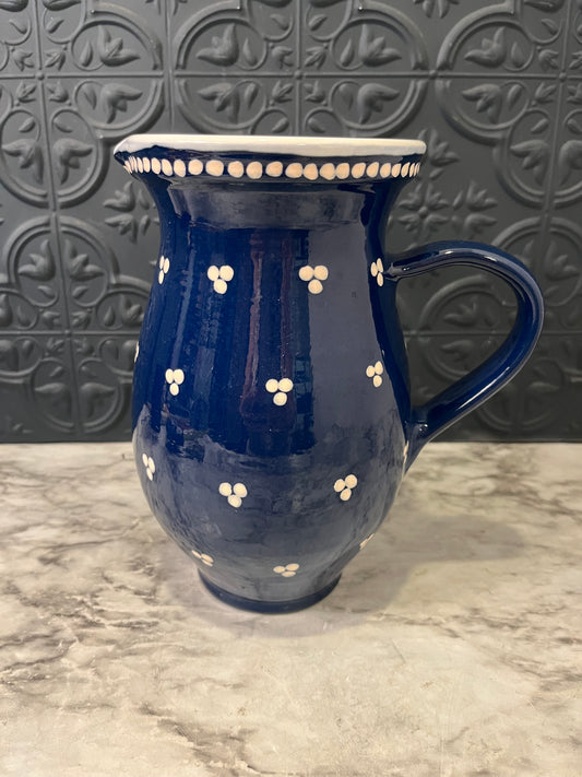 Blue and White Pitcher with White Dot Design