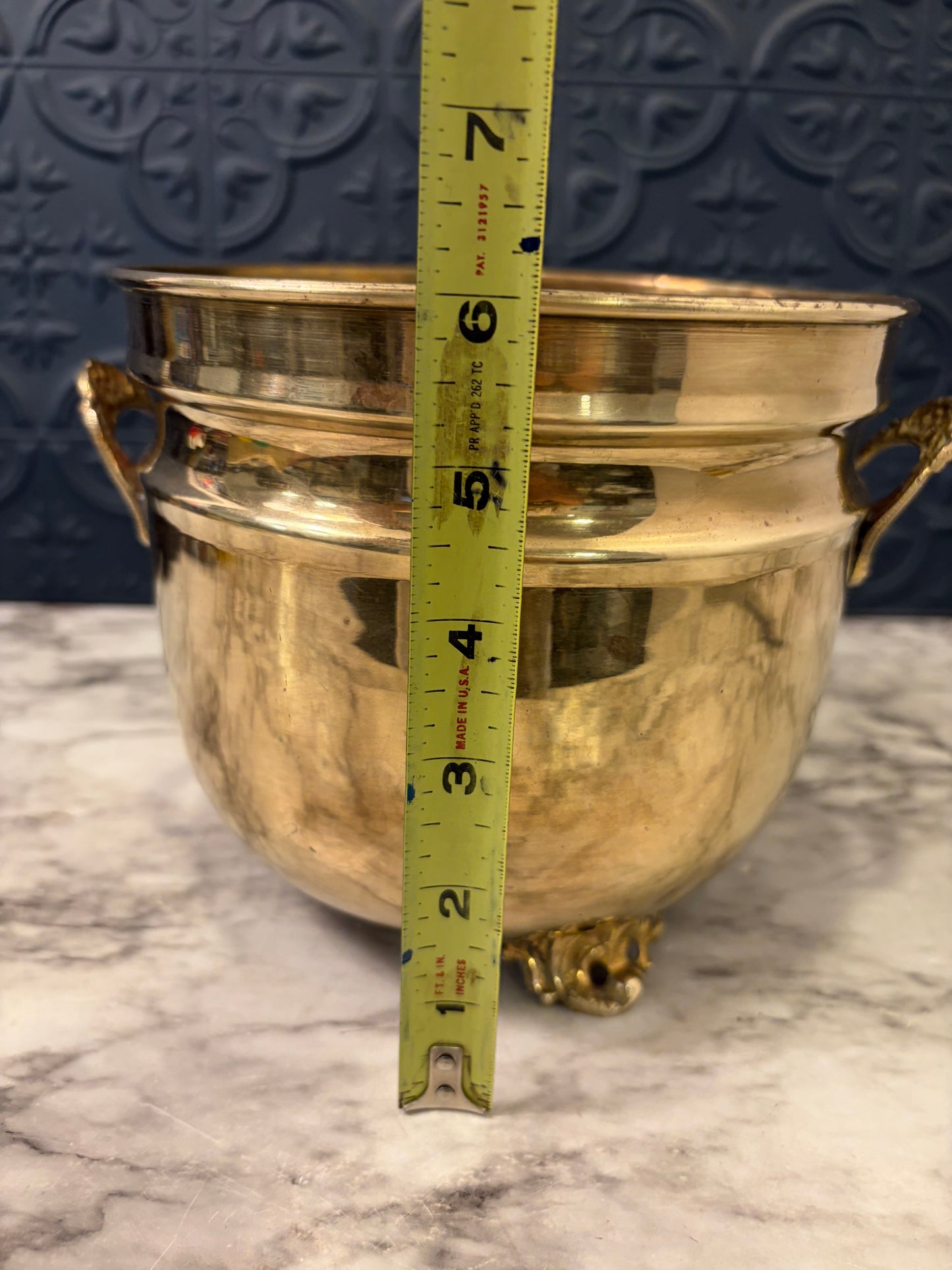 Brass Pot with Handles and Feet 6"