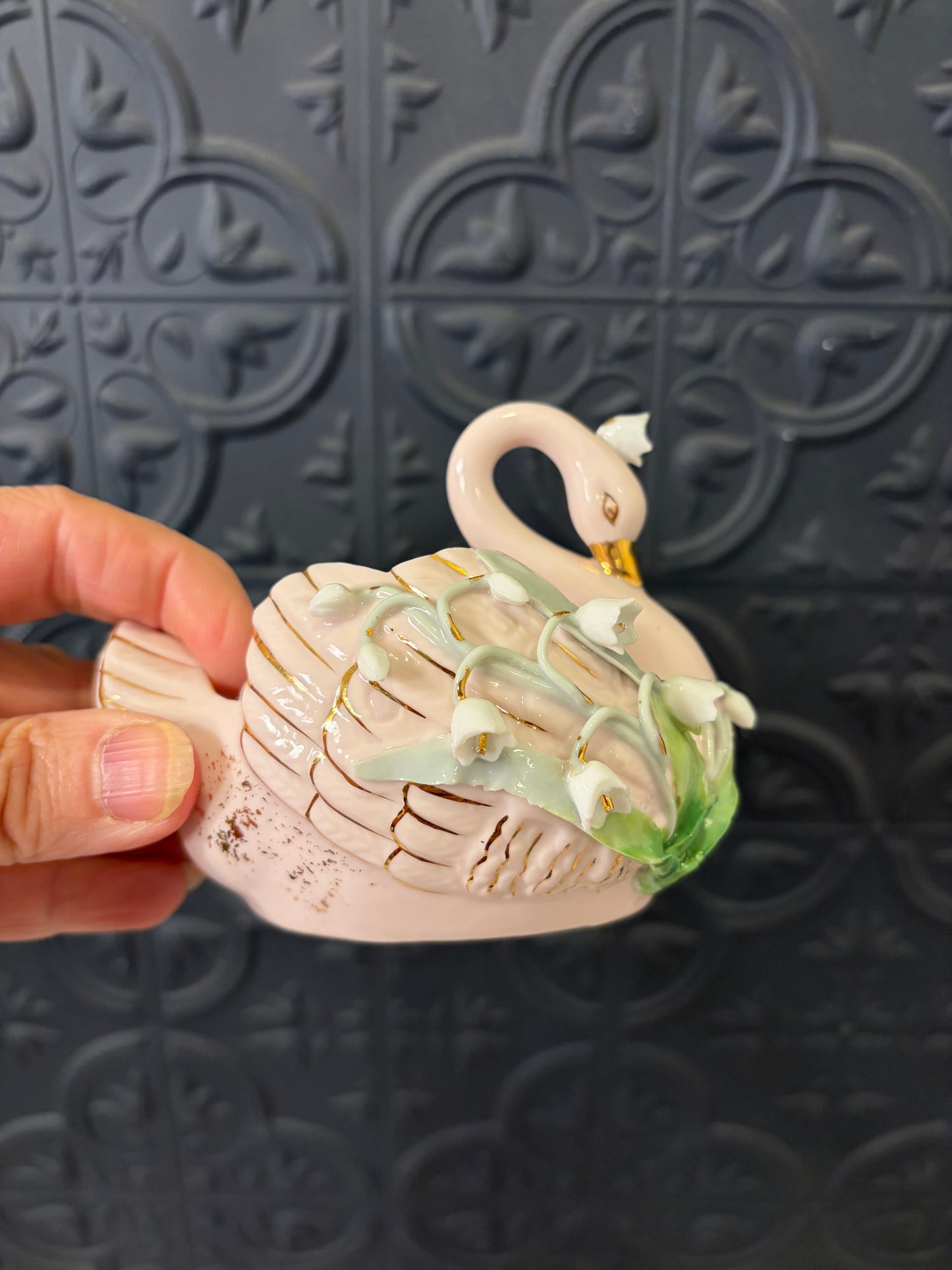 Lefton China Pink Swan Planter AS IS