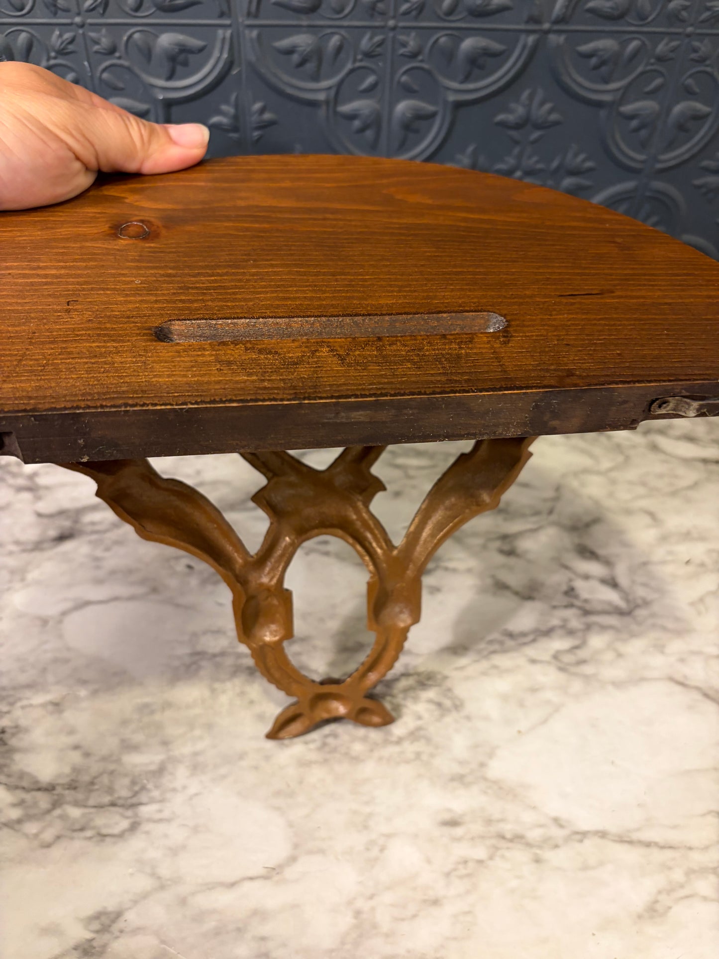 Gold Cast Metal and Wood Plate Shelf