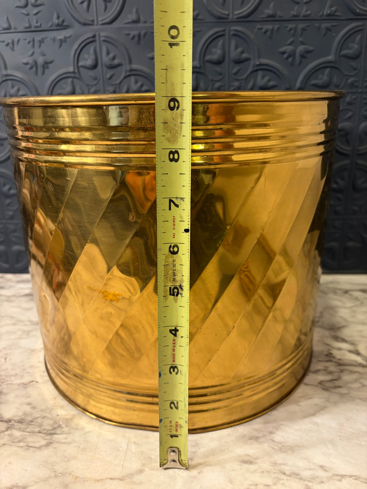 9" H Brass Pot with Swirl Design