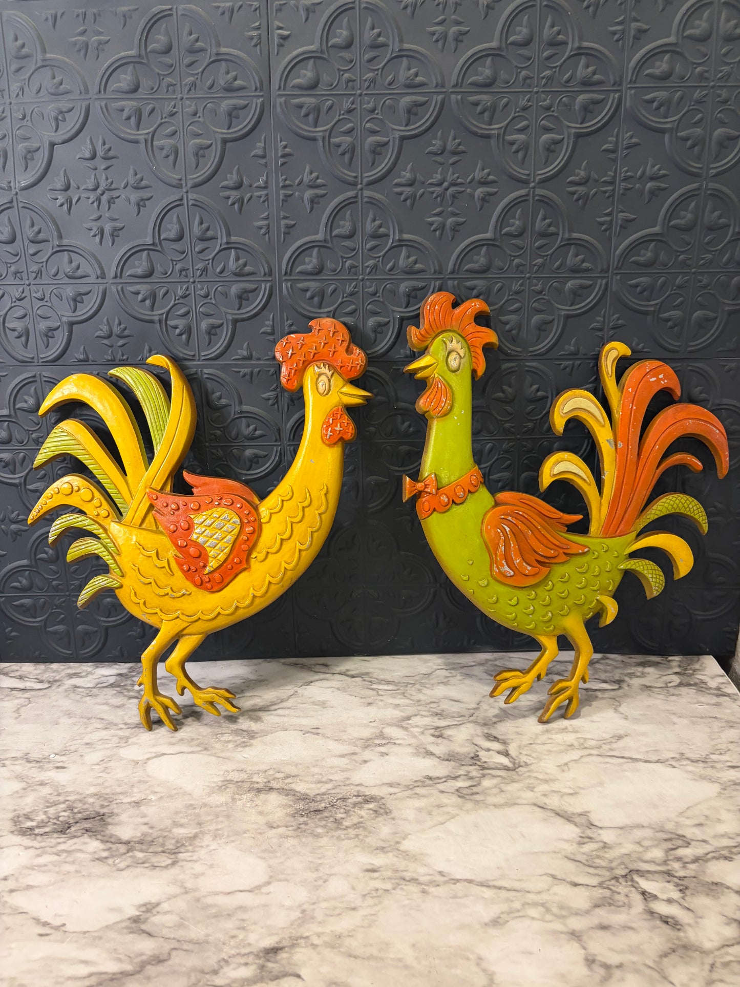 Sexton 70's Style Metal Roosters x2