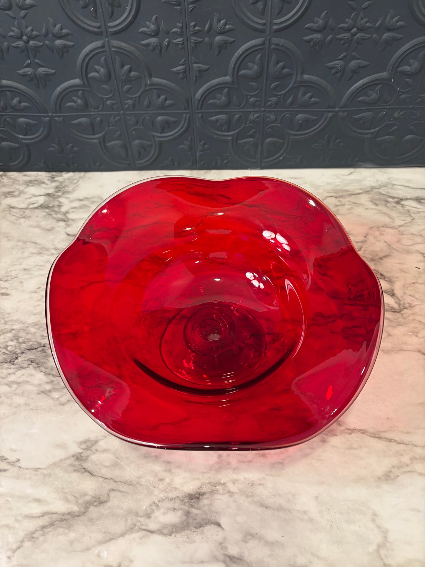 Ruby Red Glass Pedestal Bowl