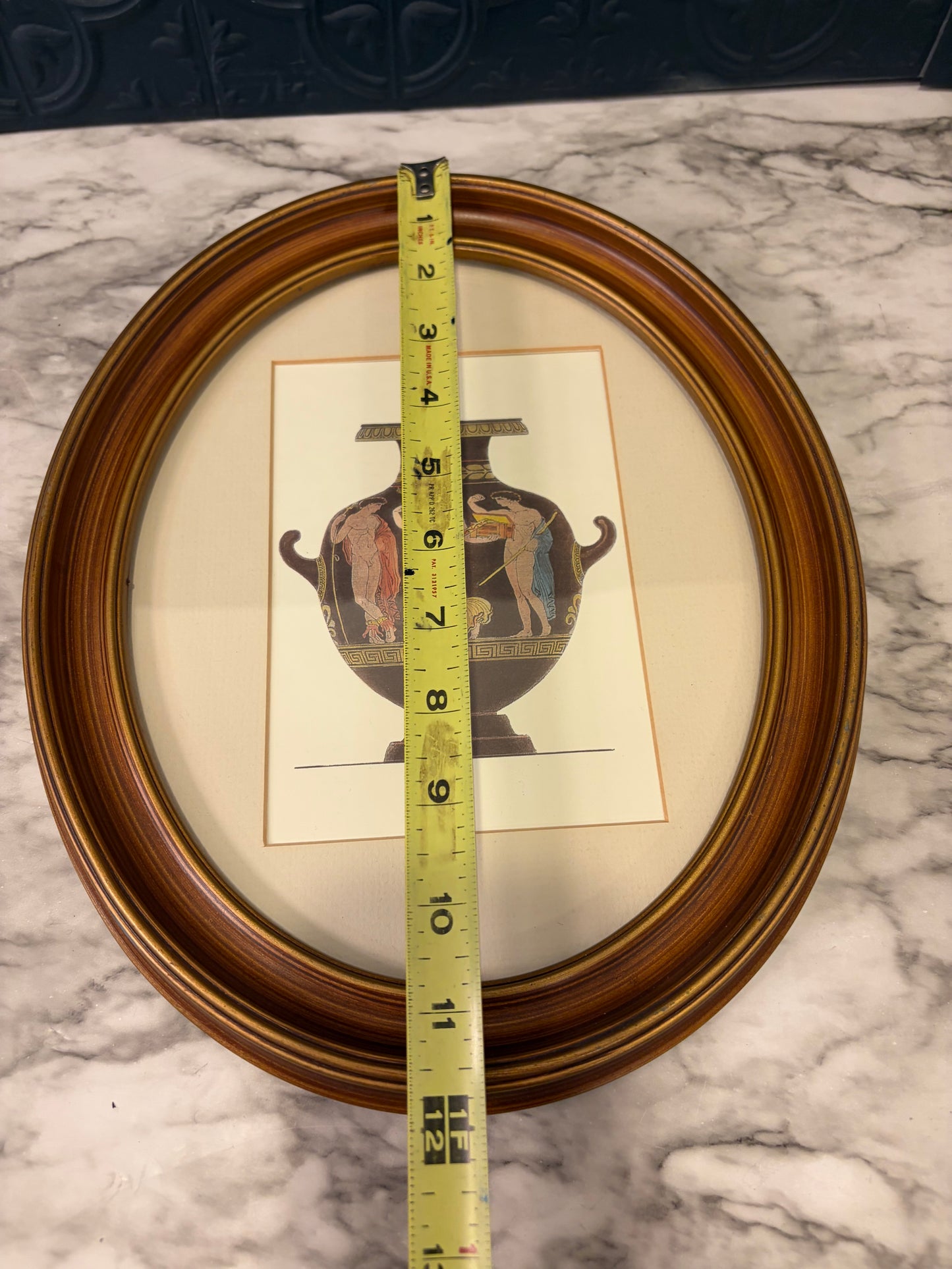 Oval Framed Greek Vase with 3 Figures