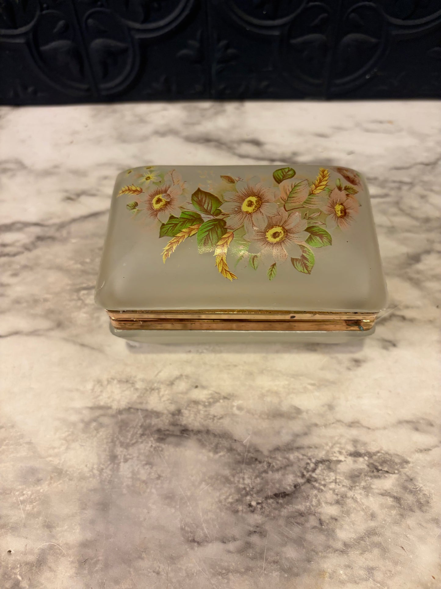 Frosted Trinket Dish with floral Top