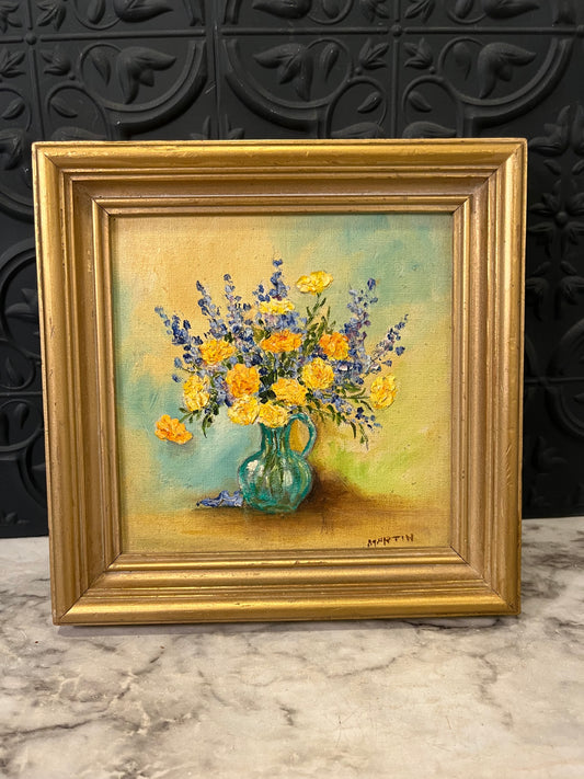 Yellow and Purple Floral Painting Signed