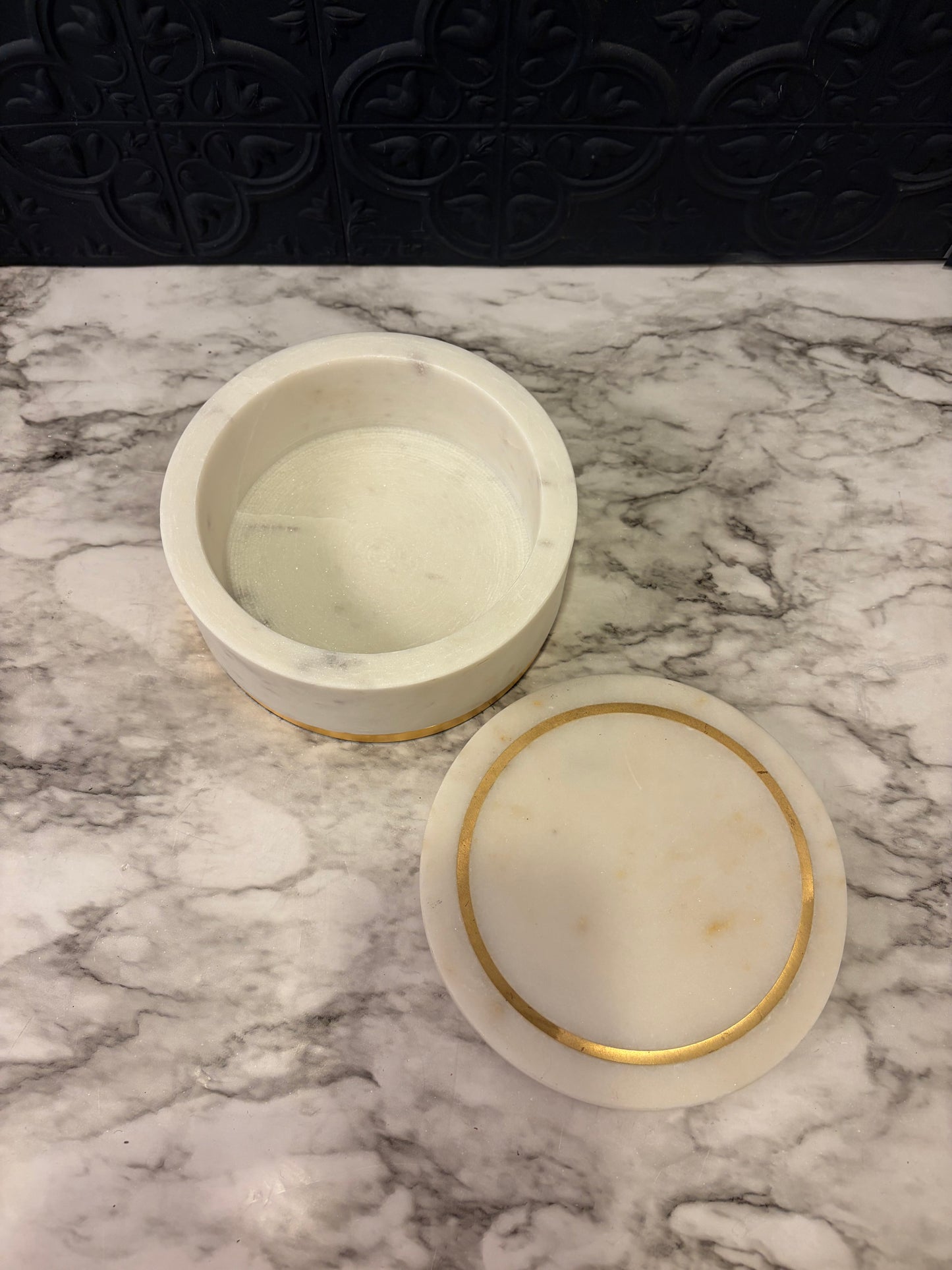 Round Marble and Brass Box