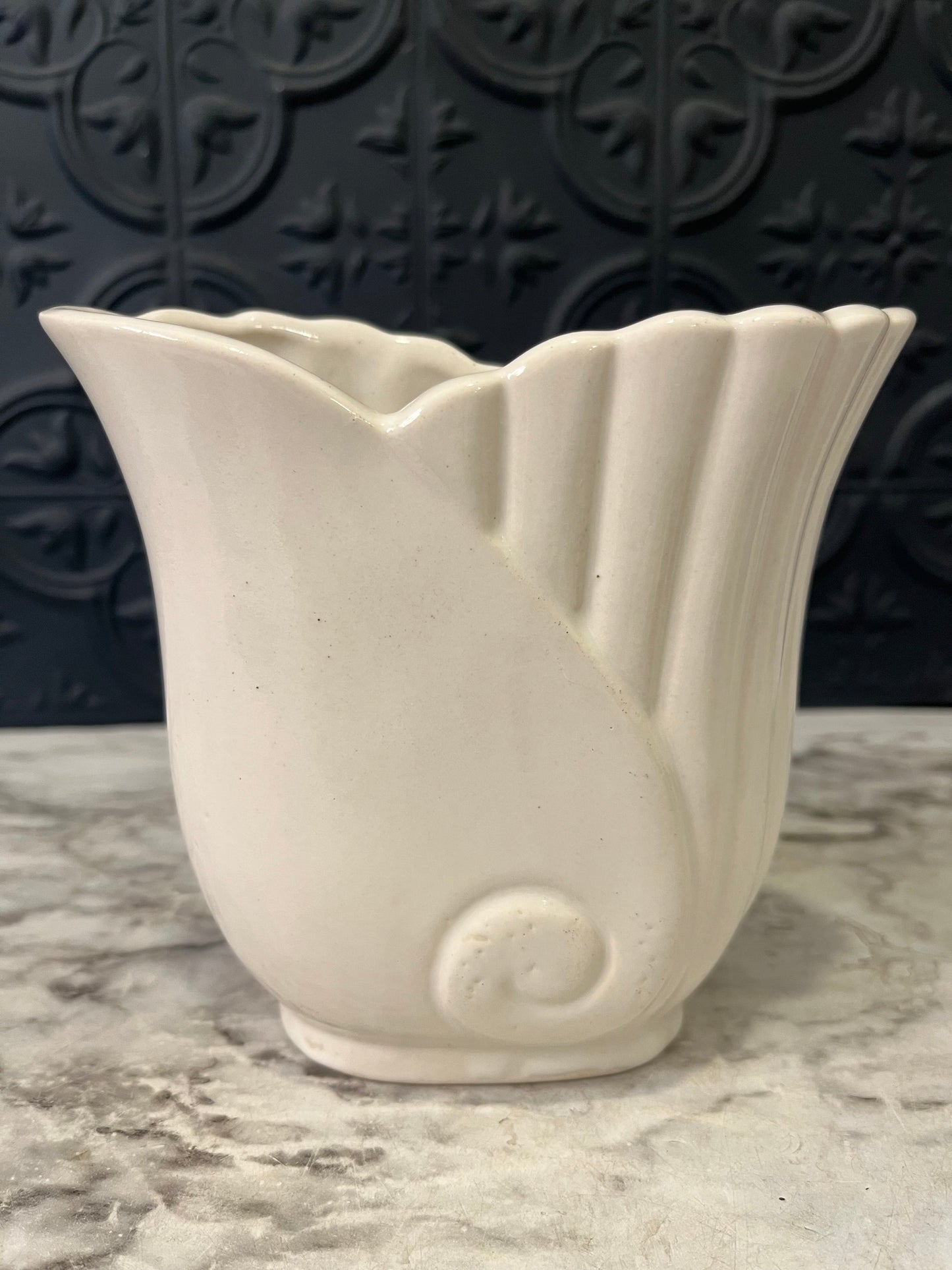 White Ceramic Scalloped shell Vase