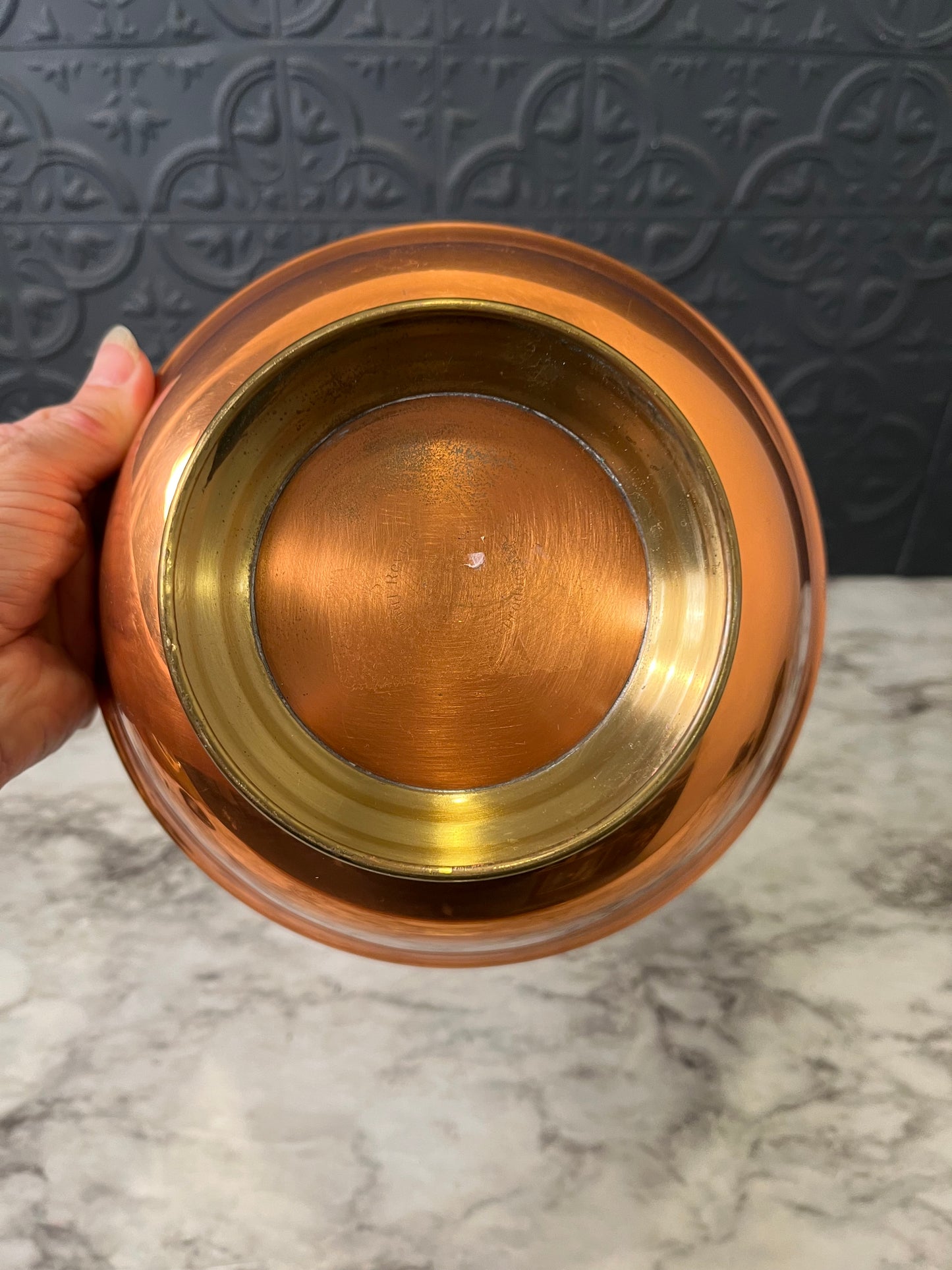 Copper Pedestal Bowl with Brass Base