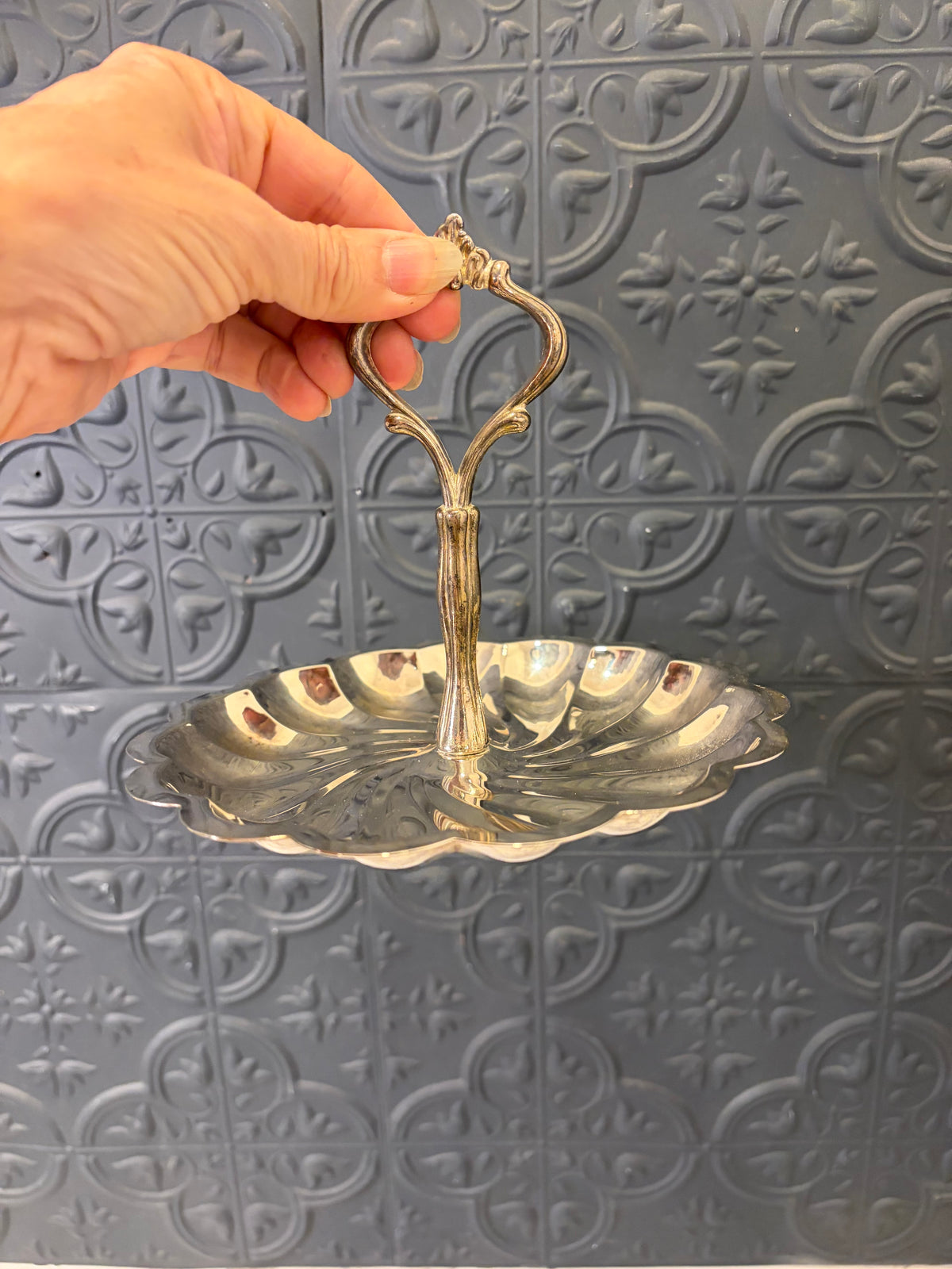 Silver Plate Small Candy Dish with Handle