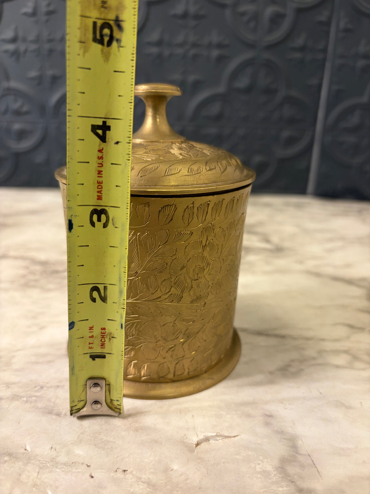 4.5" Etched Brass Canister with Leaves