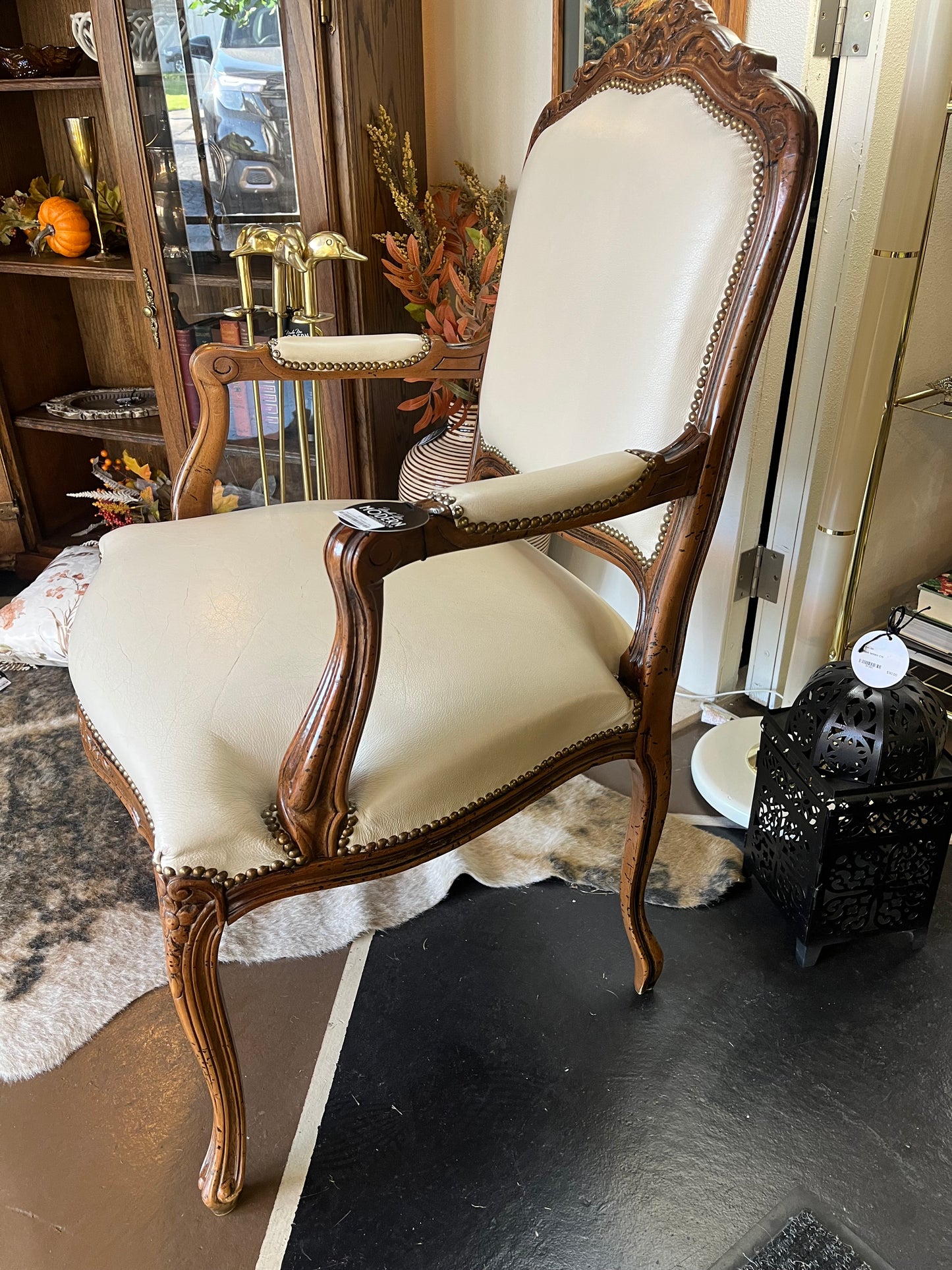 Cream Leather Chateau d'ax French style chair