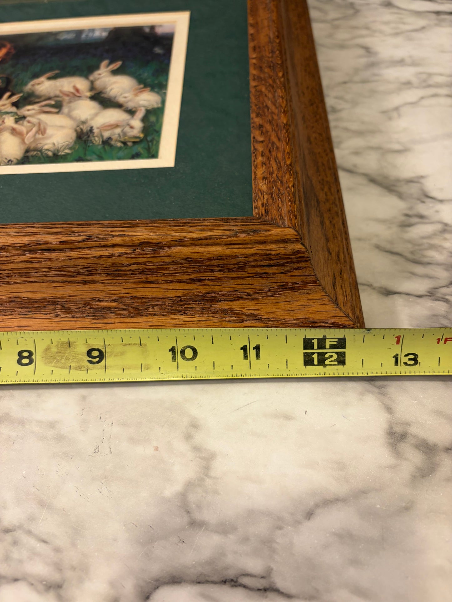 Feeding Rabbits Print in Oak Frame