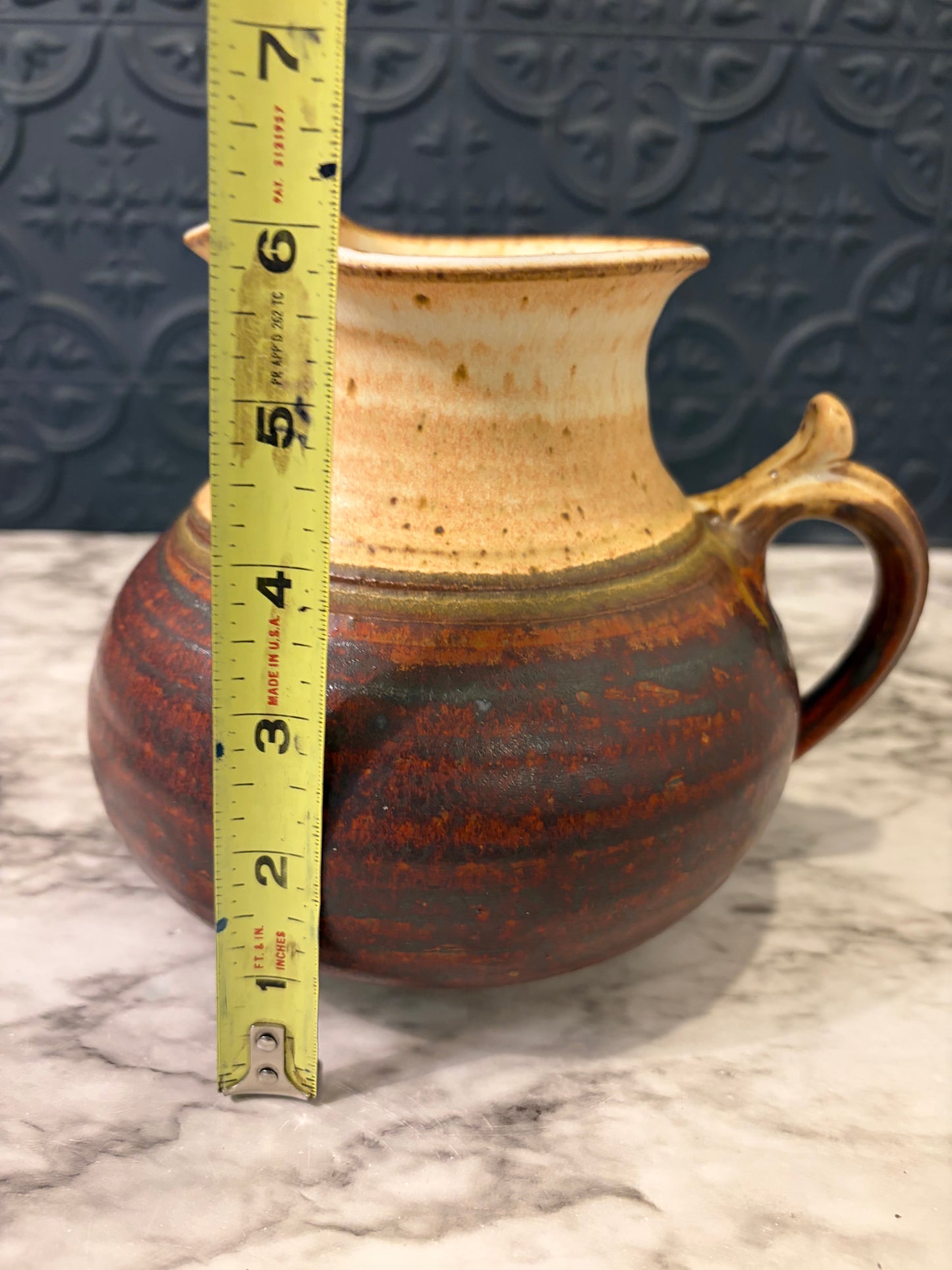 Pottery Pitcher Cream and Red