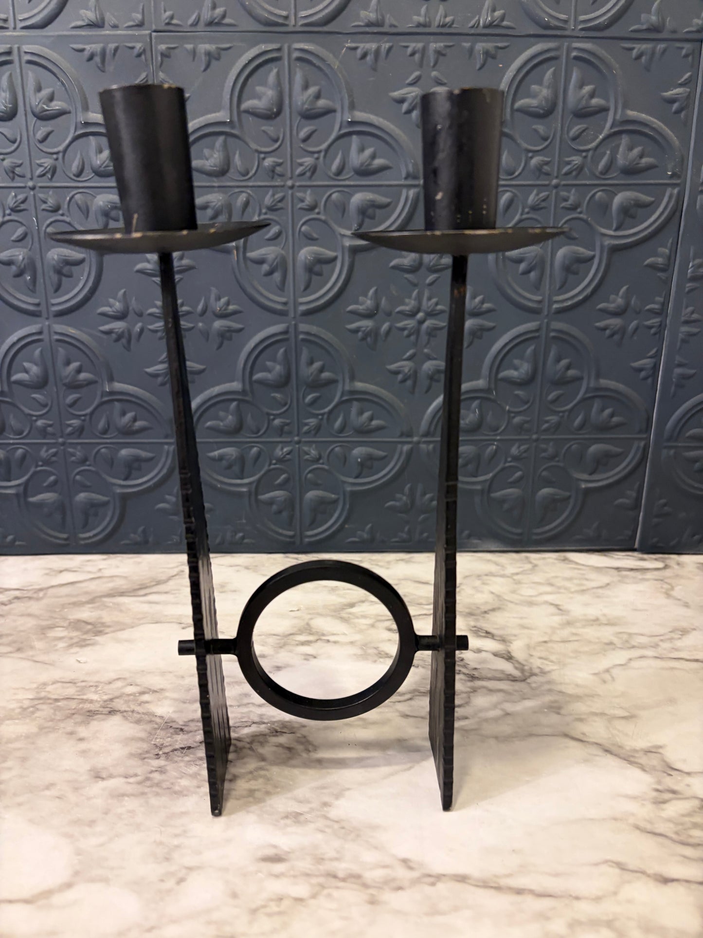 Brutalist Black Iron Dual Candle Holder