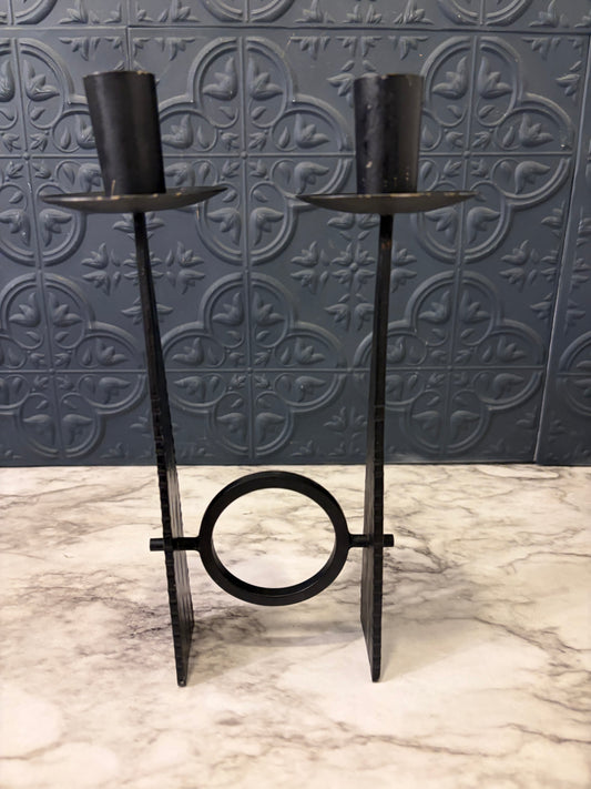 Brutalist Black Iron Dual Candle Holder