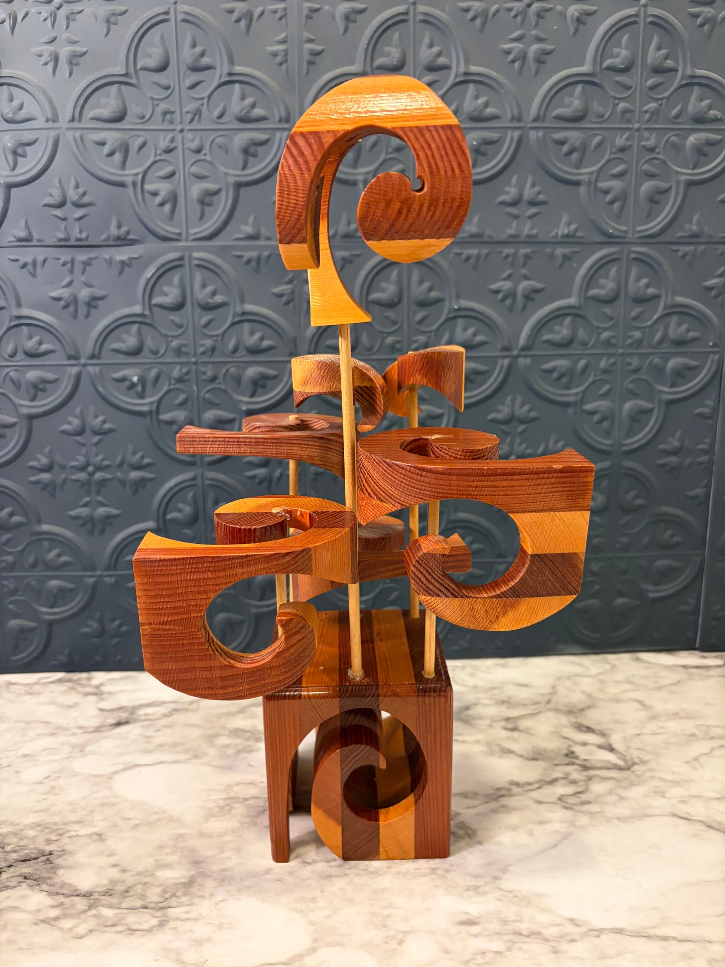 Swedish Wood Carved Abstract Flower Bouquet