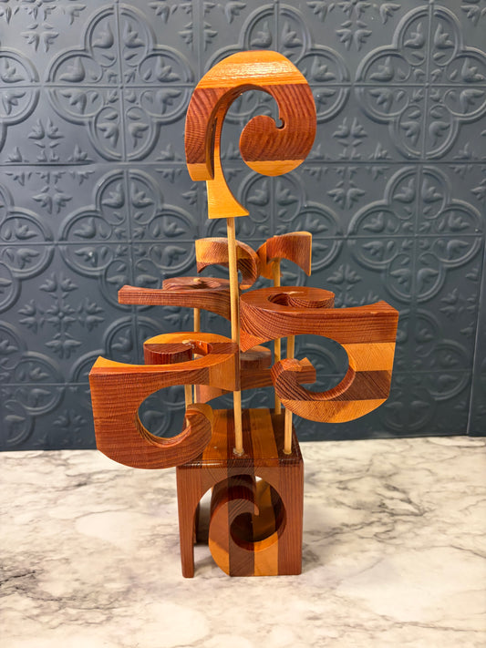 Swedish Wood Carved Abstract Flower Bouquet