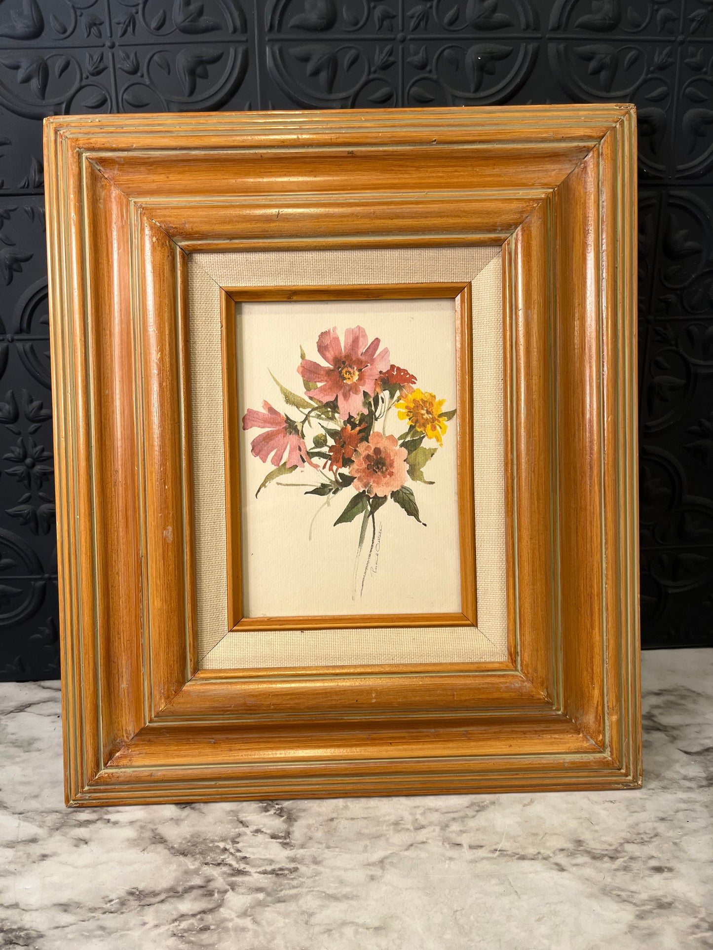 Light Wood Frmed Floral  Artwork Pink
