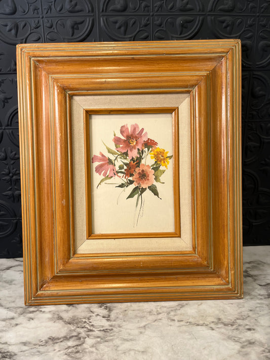 Light Wood Frmed Floral  Artwork Pink