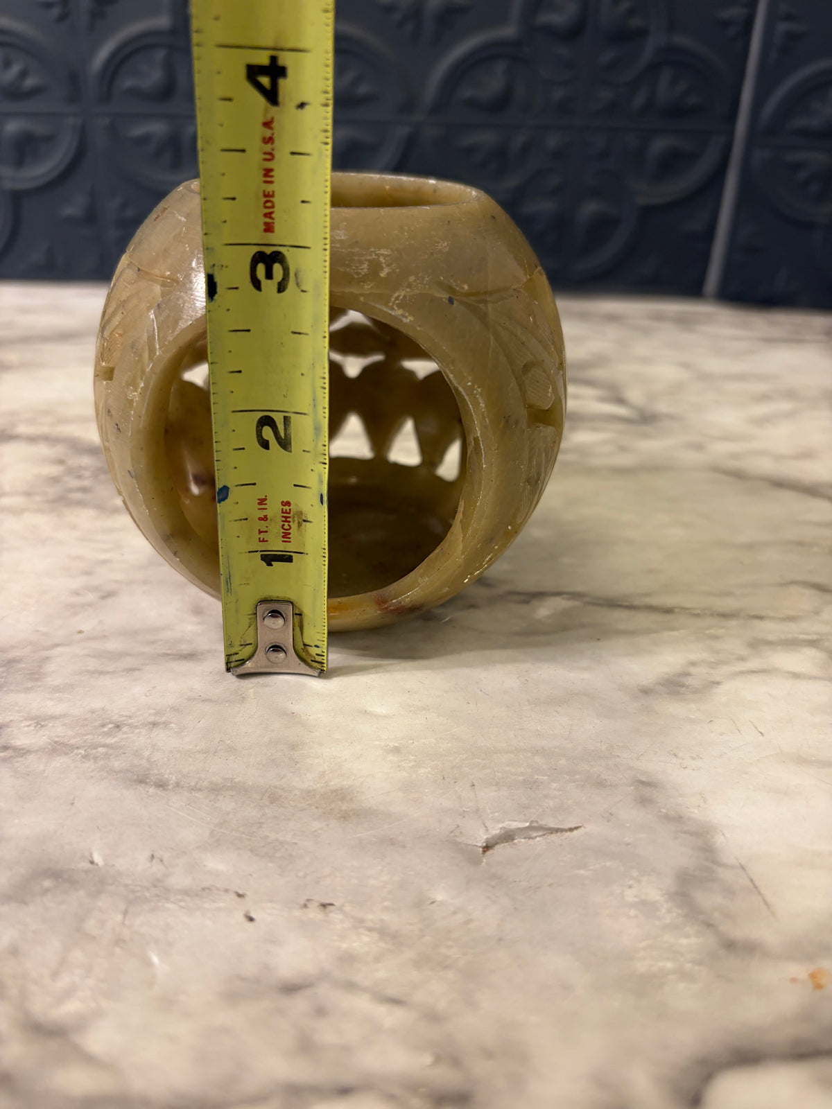 3.5" Round Handcarved Soapstone Votive Holder