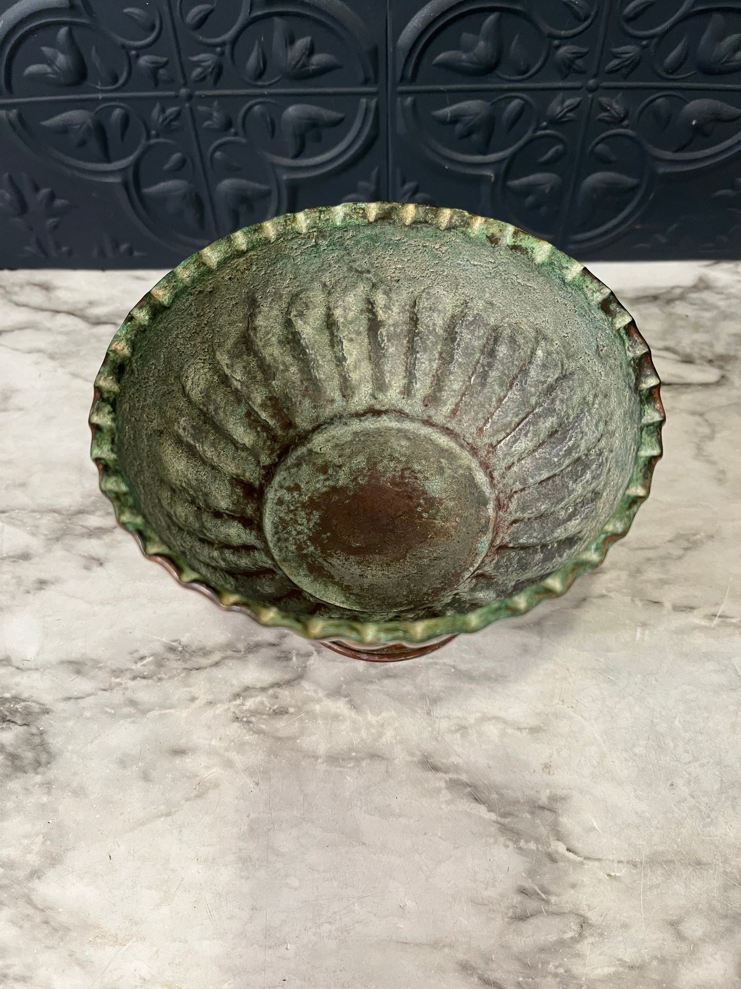 Pewter Washed Copper Bowl with Scallop Edge