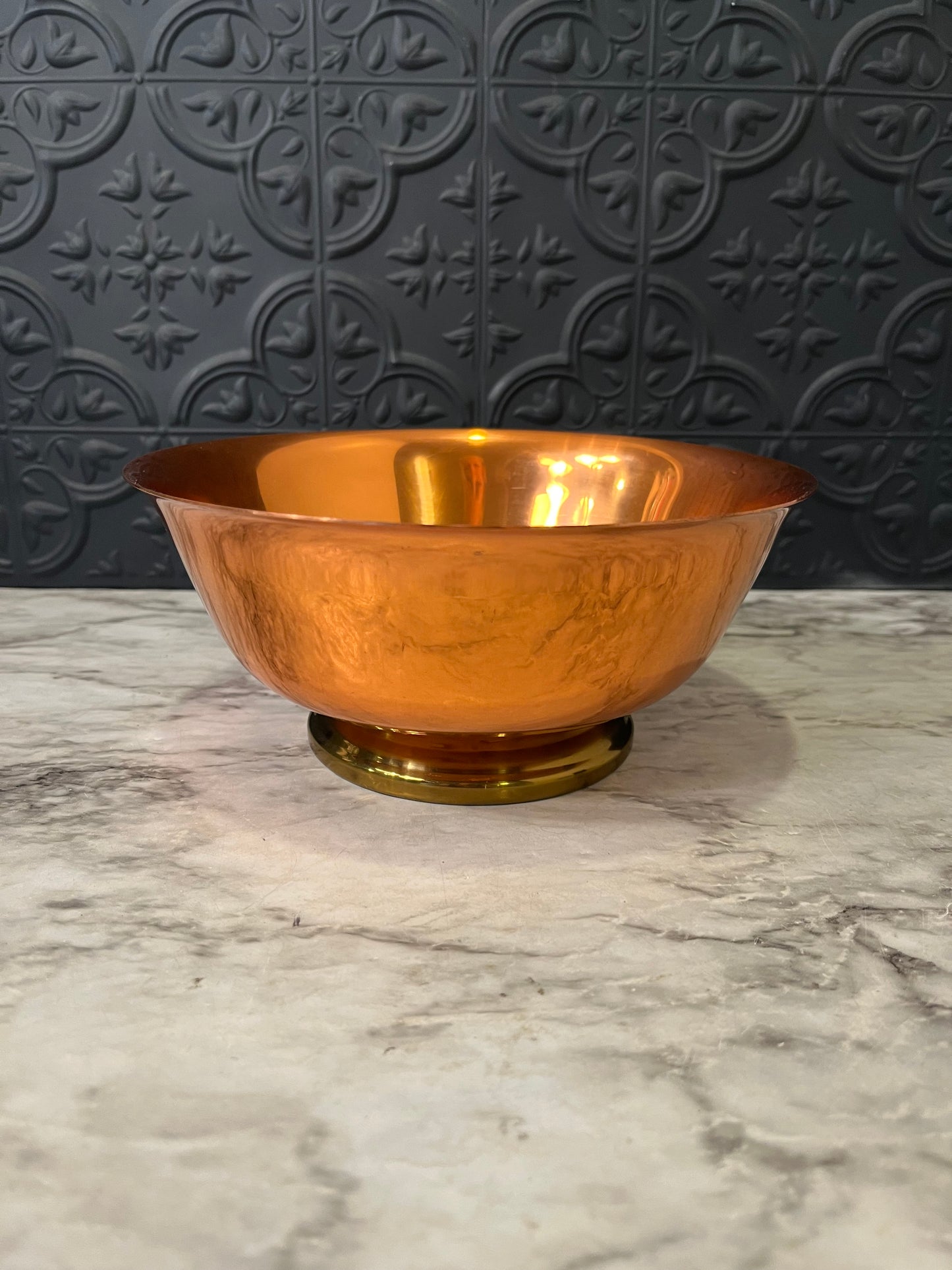 Copper Pedestal Bowl with Brass Base