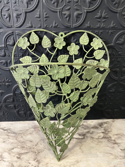 Teal Metal Heart Shape Wall Pocket