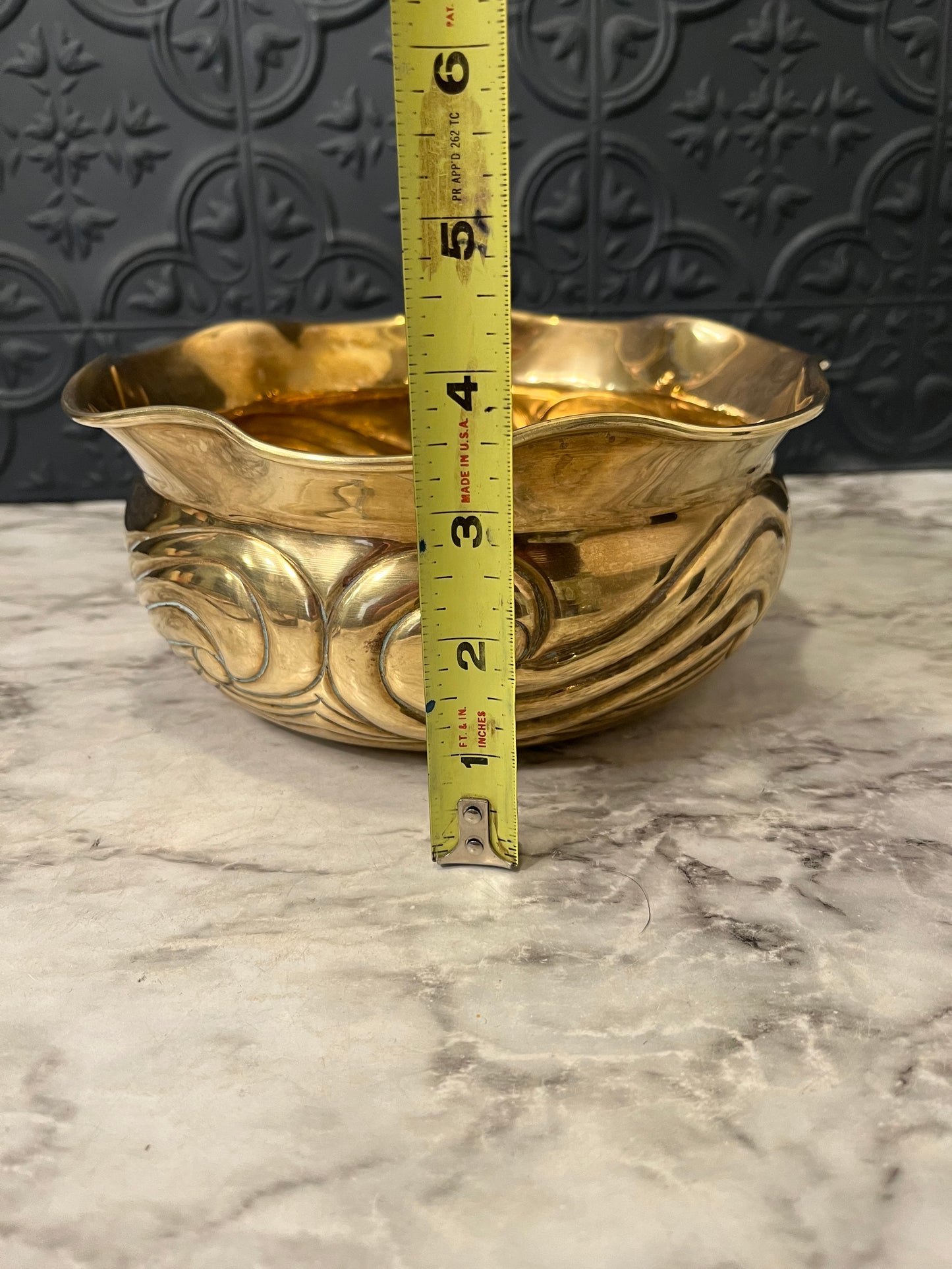 Brass Bowl with Swirl Design and Ruffle Top