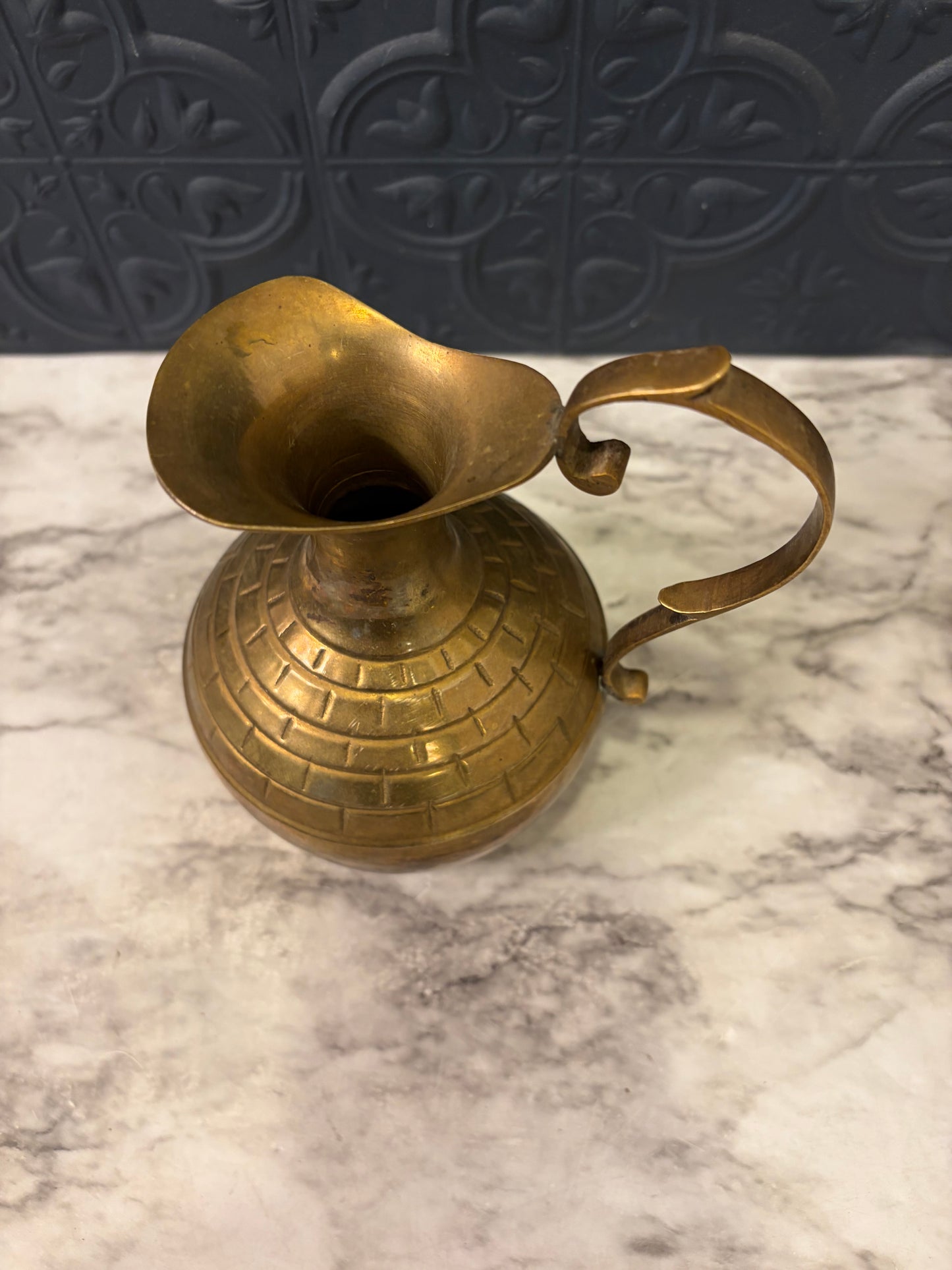 6" Brass Pitcher With Brick Pattern