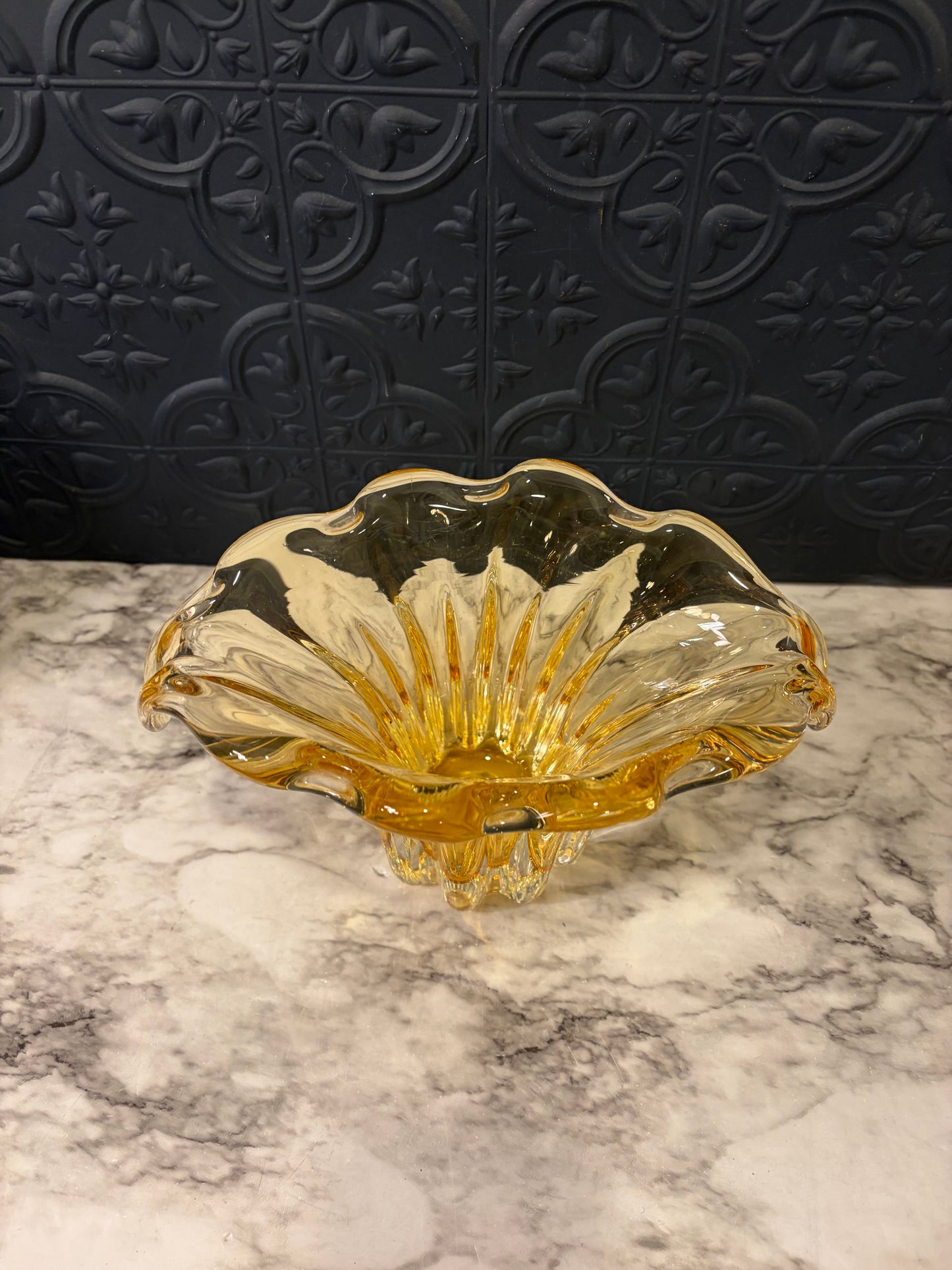 Tulip Shape Amber Art Glass Vase