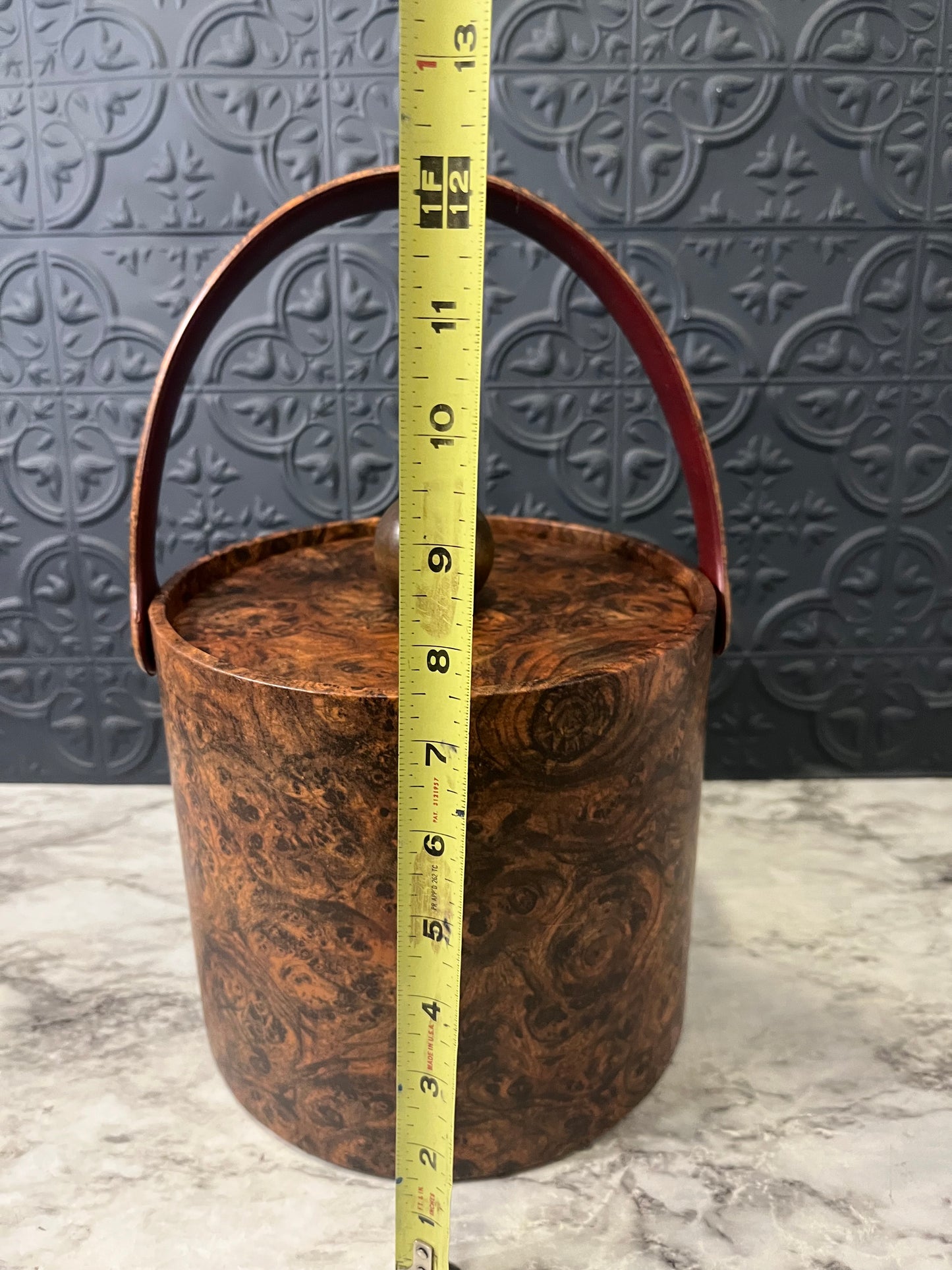 Faux Burlwood Vintage Ice Bucket
