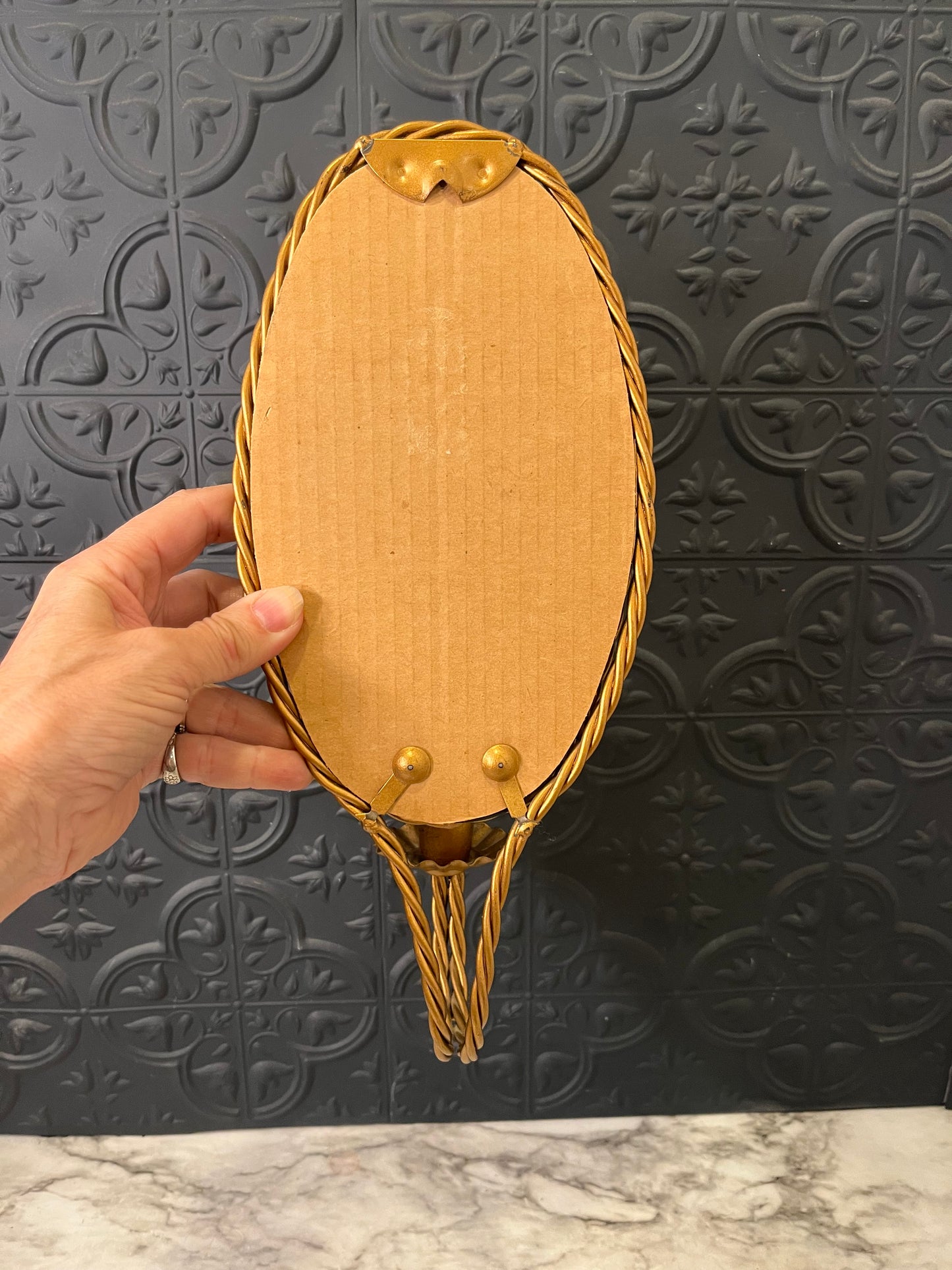 Twisted Gold Candle Sconce with Oval Mirror