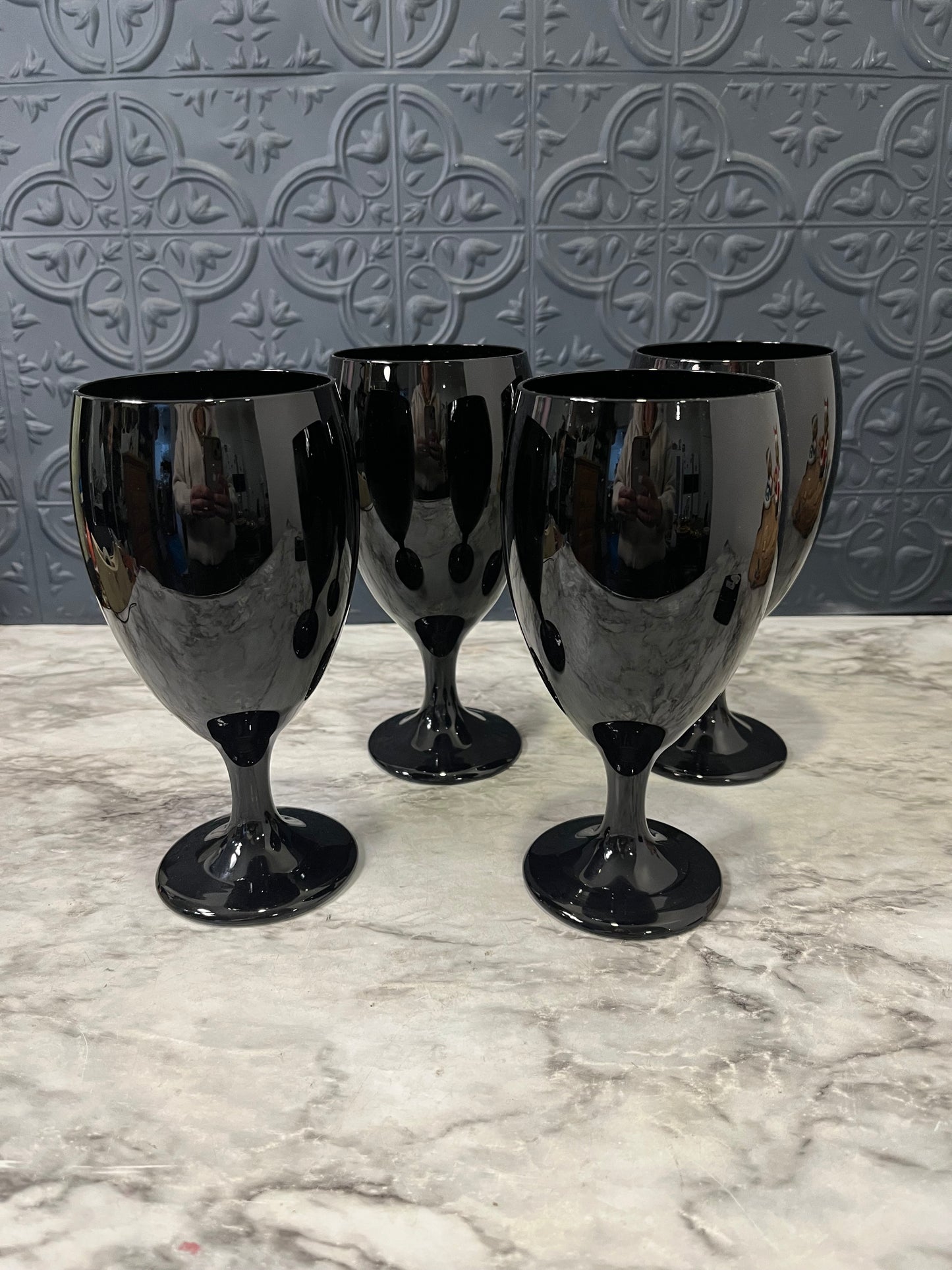 Libbey Black Glass Goblet set of 4