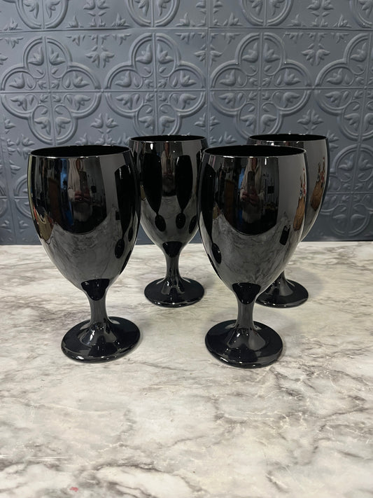 Libbey Black Glass Goblet set of 4
