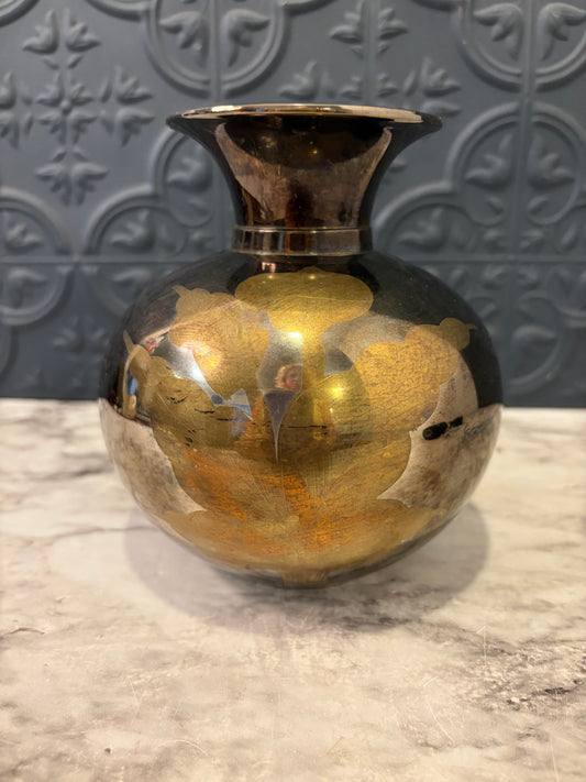 Rounded Two Toned Brass Vase 5"